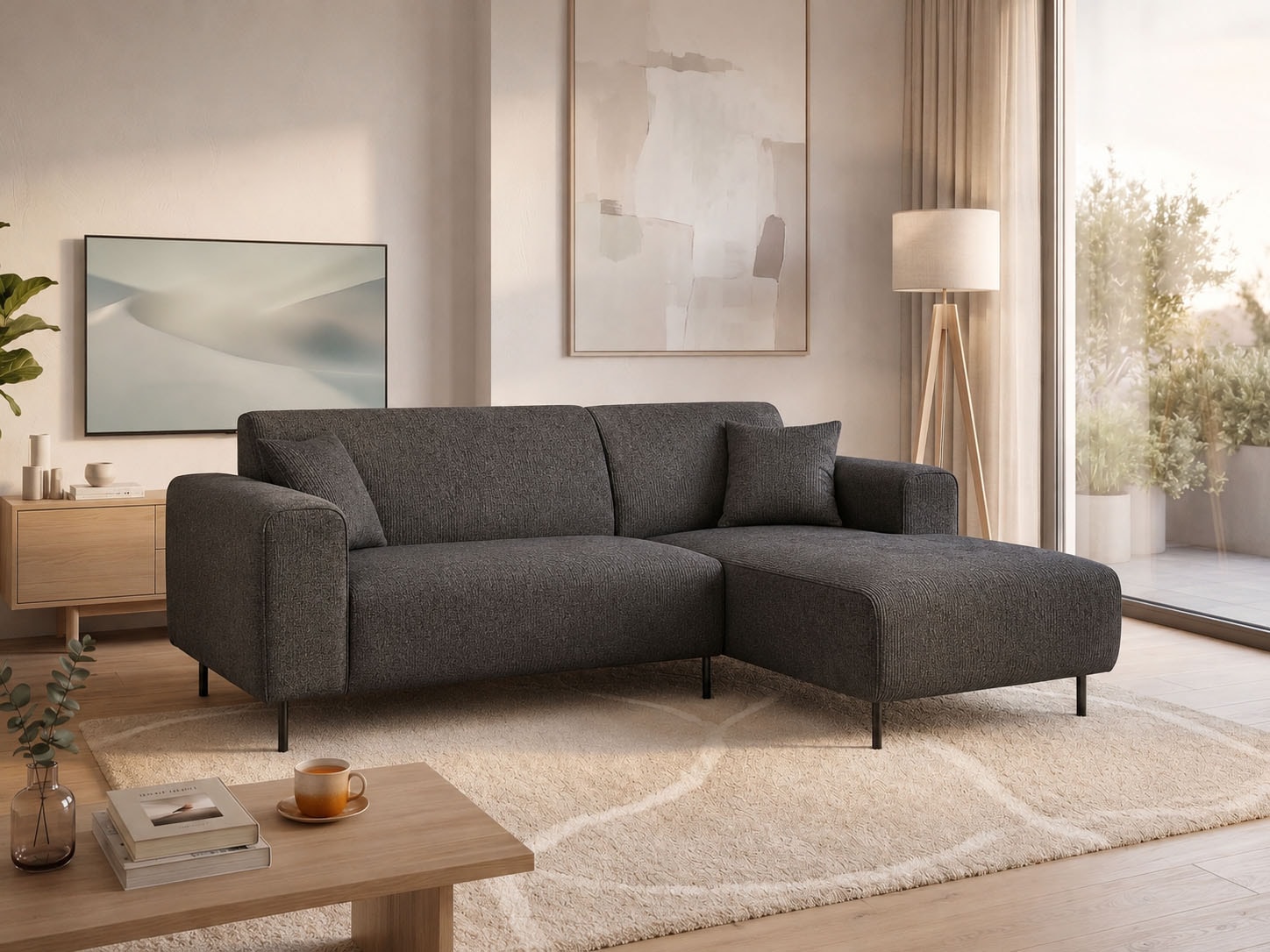 OTTO home Ecksofa "ARROS L-Form mit Wellenunterfederung, Maße B/T/H: 235/163/81 cm" incl. Zierkissen, mit Recamiere rechts/links bestellbar, auch in Cord