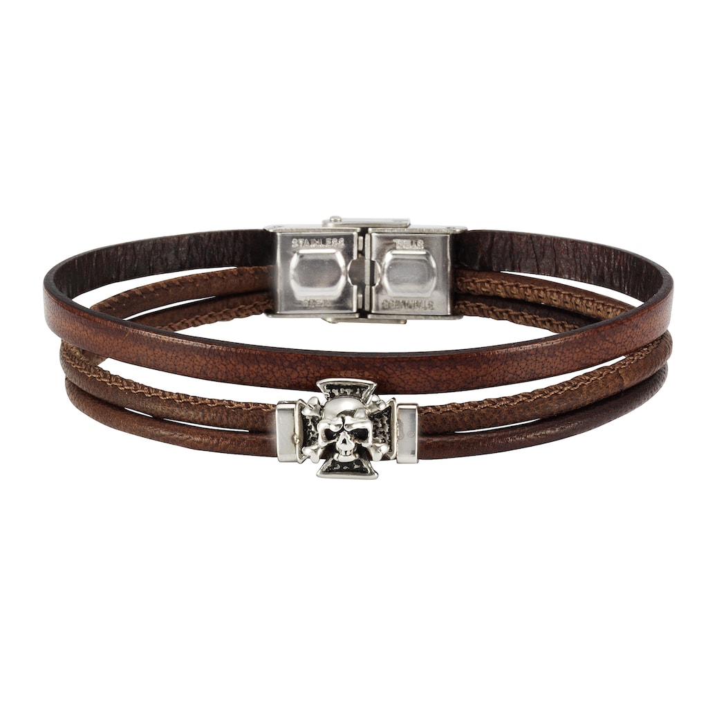 NOX Armband »Leder braun Edelstahl Totenkopf«