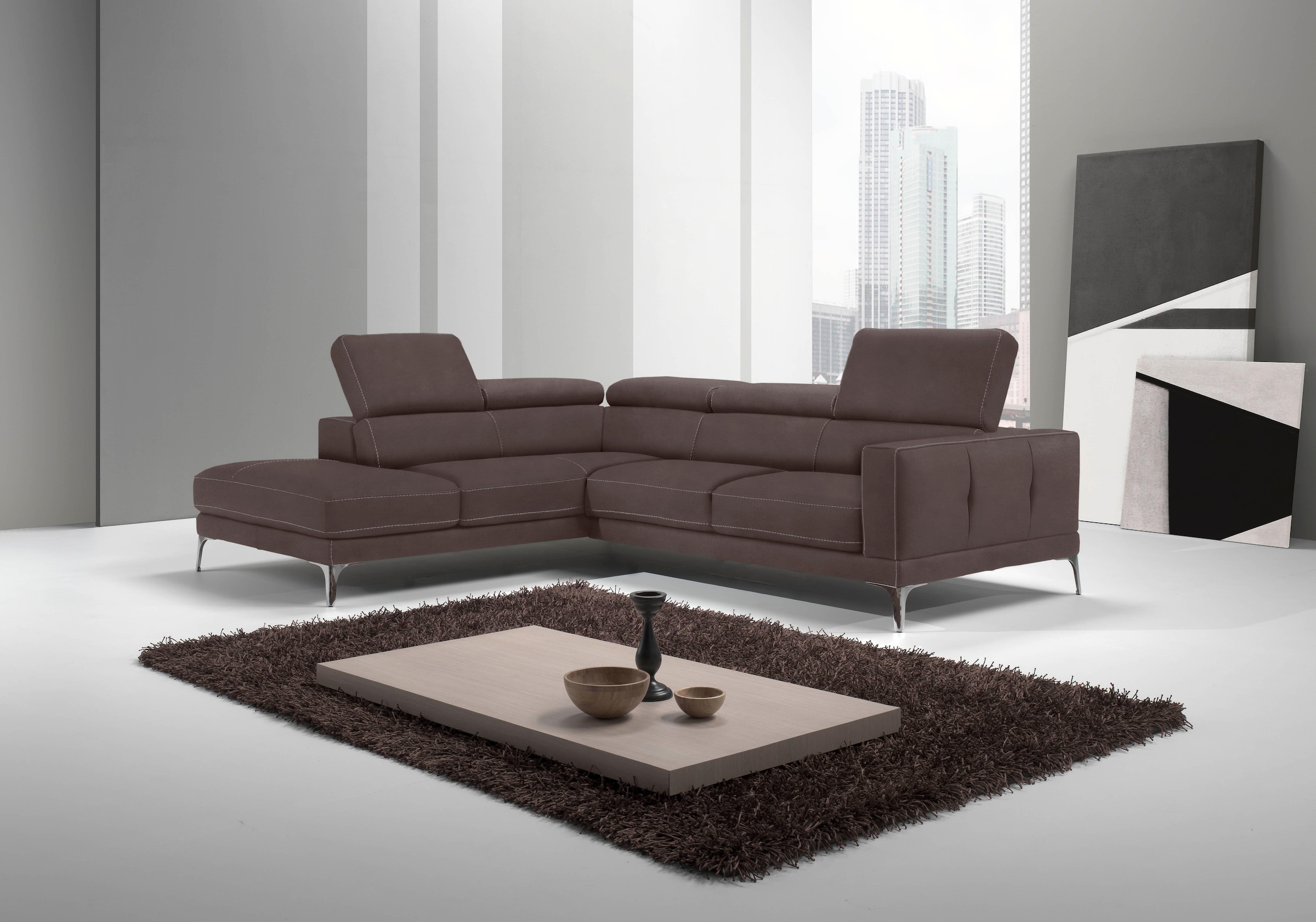 Egoitaliano Ecksofa "Claudie, Designsofa mit extrakomfortablem Sitzkomfort, L-Form" Inkl. Kopfteilverstellung, L-Form
