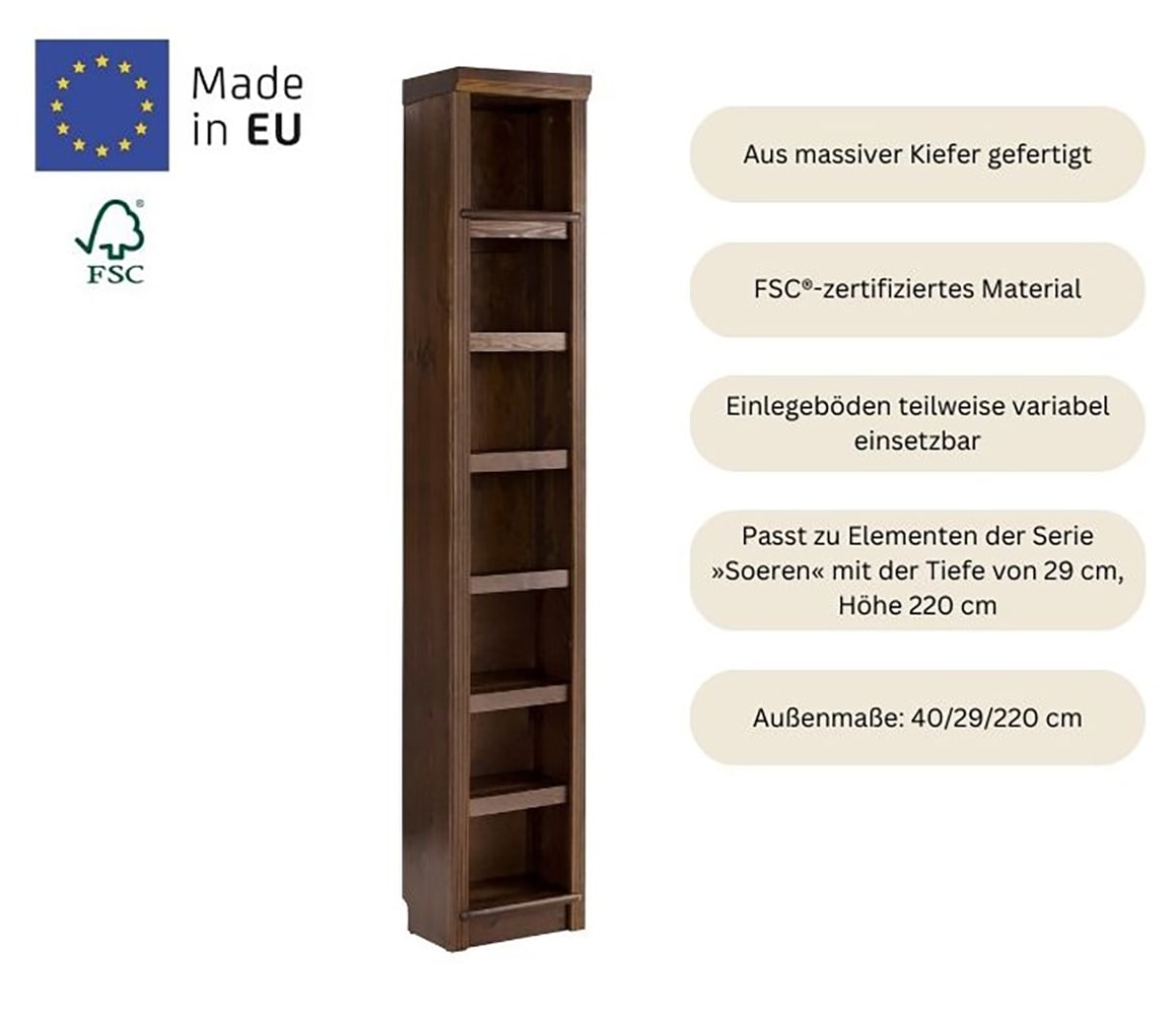 Home affaire Bücherregal »Soeren«, aus massiver Kiefer, in 2 Höhen, Tiefe 29 cm, mit viel Stauraum