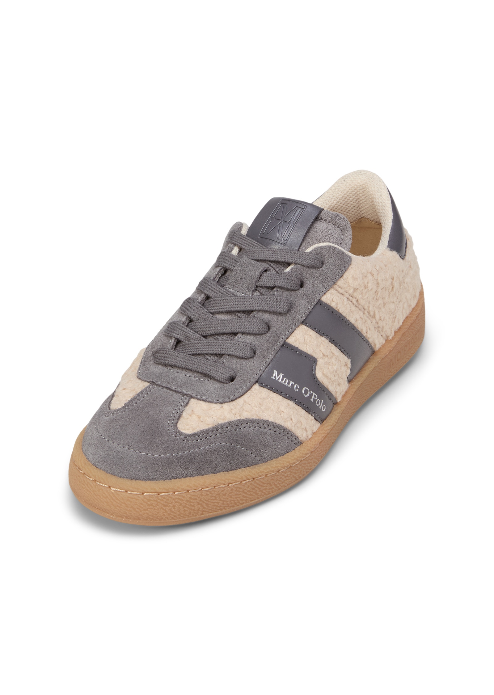 Sneaker MARC O'POLO "aus Leder und Teddyfell", Damen, Gr. 41, natural, grau, Obermaterial: 80% Polyester, 20% Leder, unifarben, Schuhe Sneaker