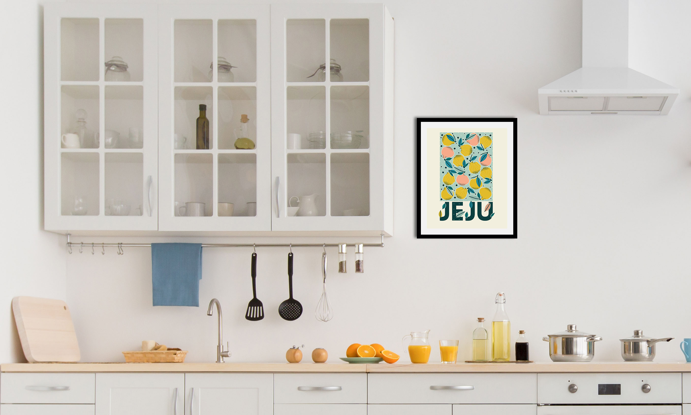 queence Bild "Jeju" Abstrakt Figuren Obst Obst Bilder Schriftzug 1 Stk. tlg. gerahmt