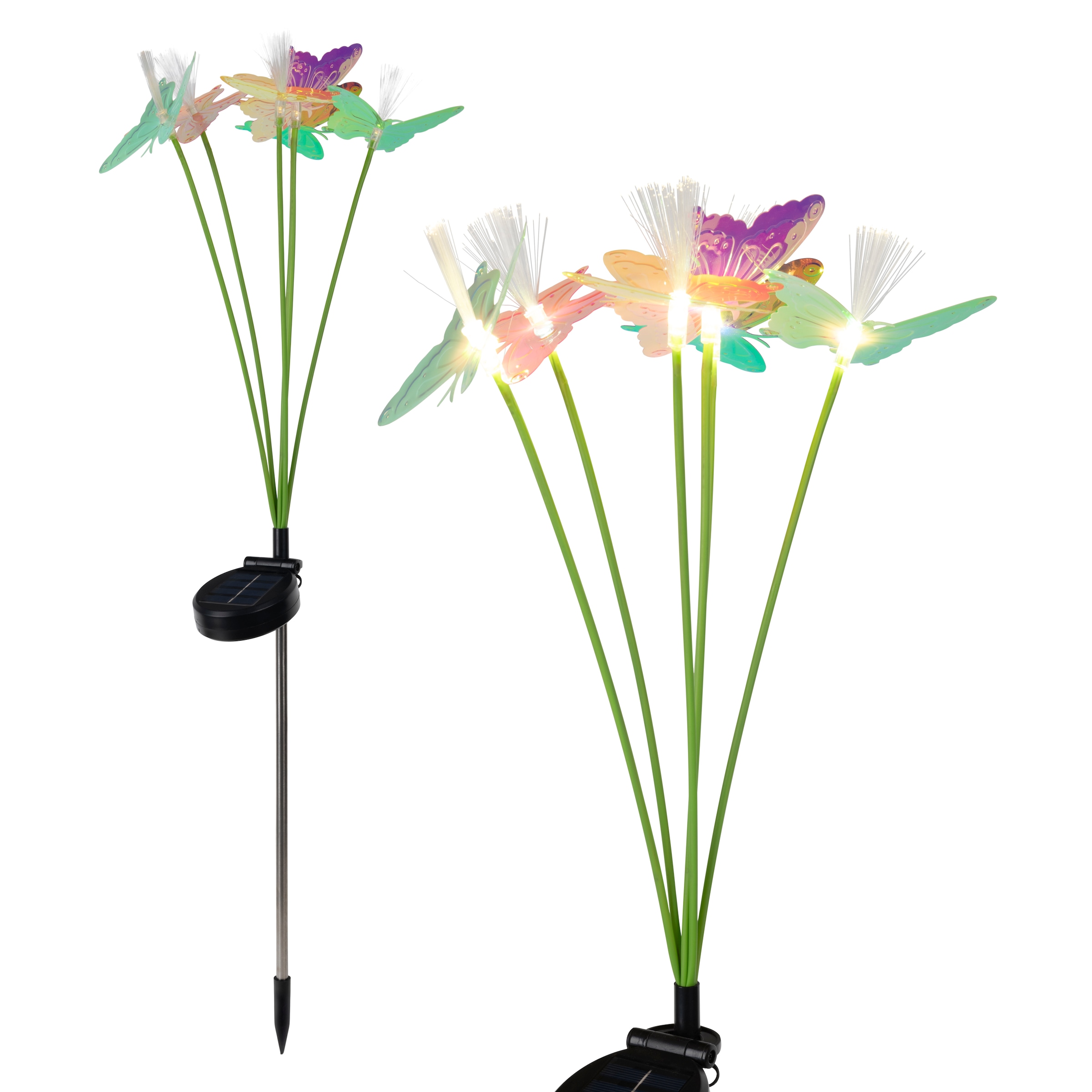 näve LED Solarleuchte »Mariposa« LED-Modul 1 Stk. Warmweiß 2er-Set Dekoerdspieß, je 6 Schmetterlinge, je 6 LED, H: 70cm, bunt