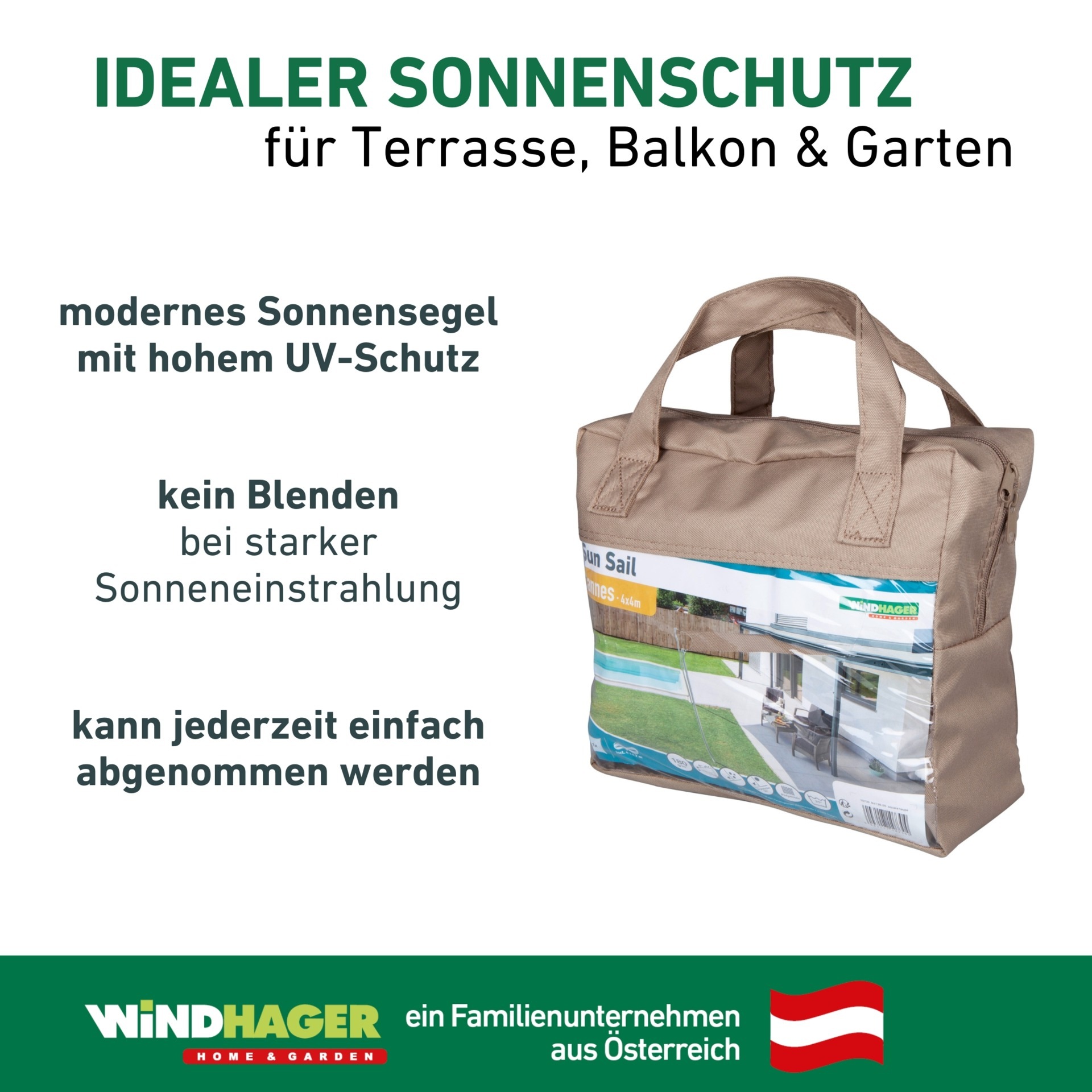 WINDHAGER Sonnensegel, Quadratisch - braun