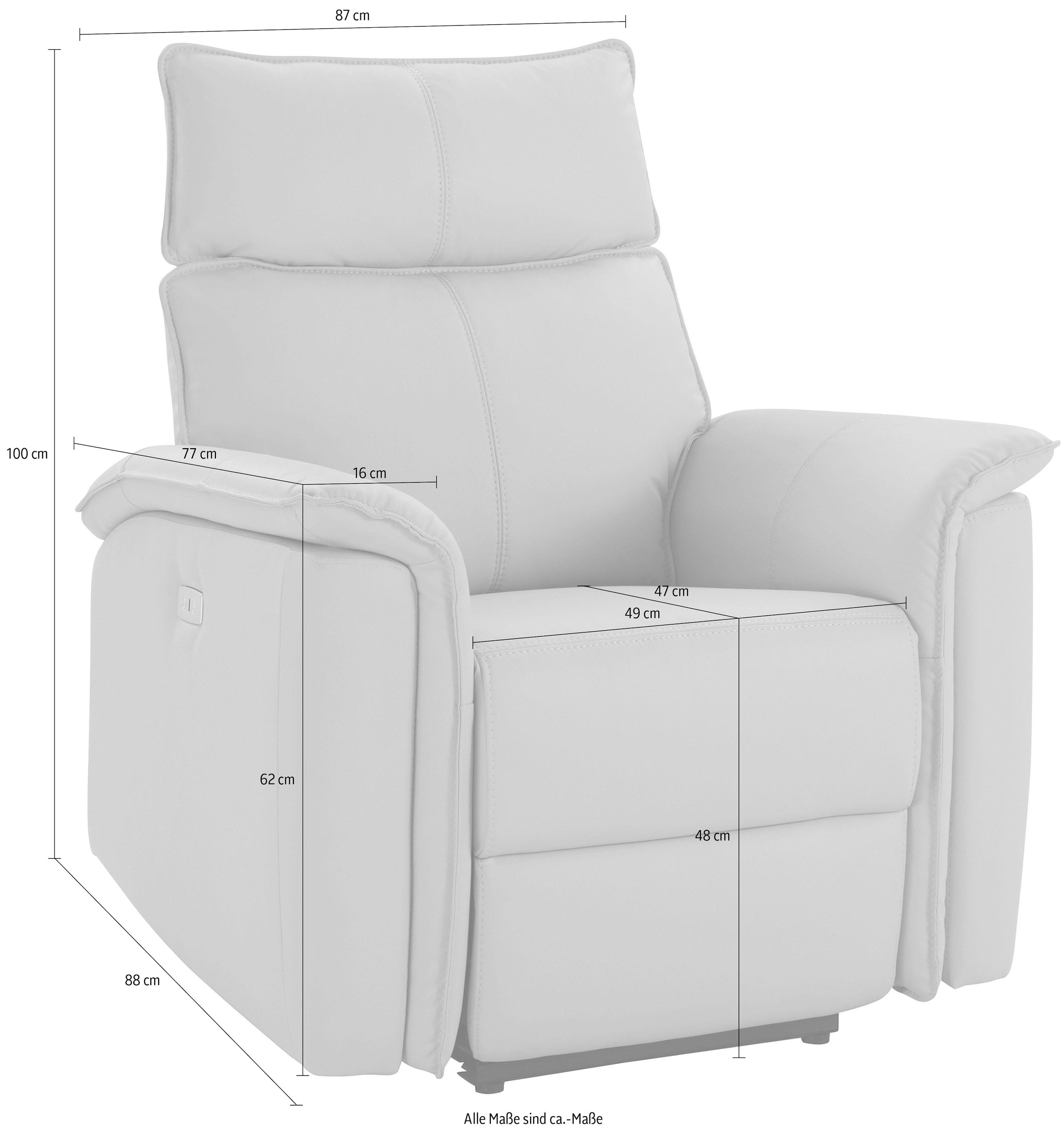 Places of Style Relaxsessel »Zola, TV-Sessel mit Schlaffunktion, Sessel für Wohnzimmer mit«, elektrischer Relaxfunktion und USB-Steckeranschluss, Breite 87 cm