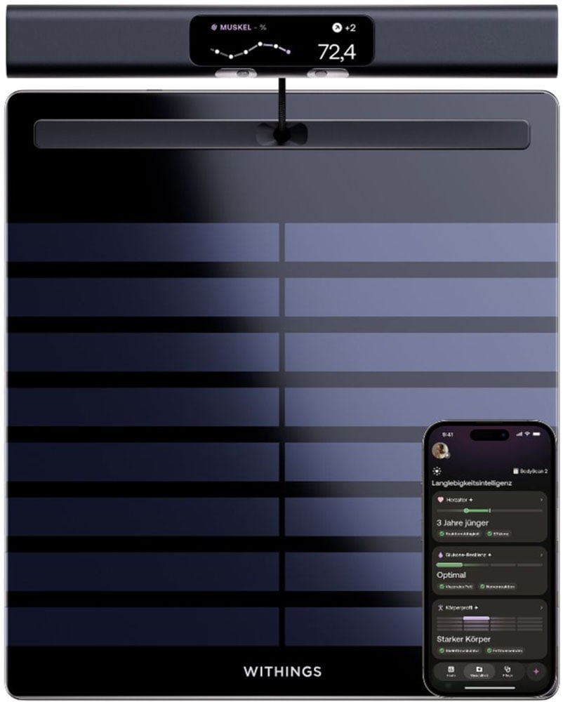 Withings Körper-Analyse-Waage »Withings BodyScan2: Ganzkörperanalyse für Herz & Stoffwechsel« 6-Kanal-EKG • Vorhofflimmern-Erkennung • SpO₂ • Nervengesundheit