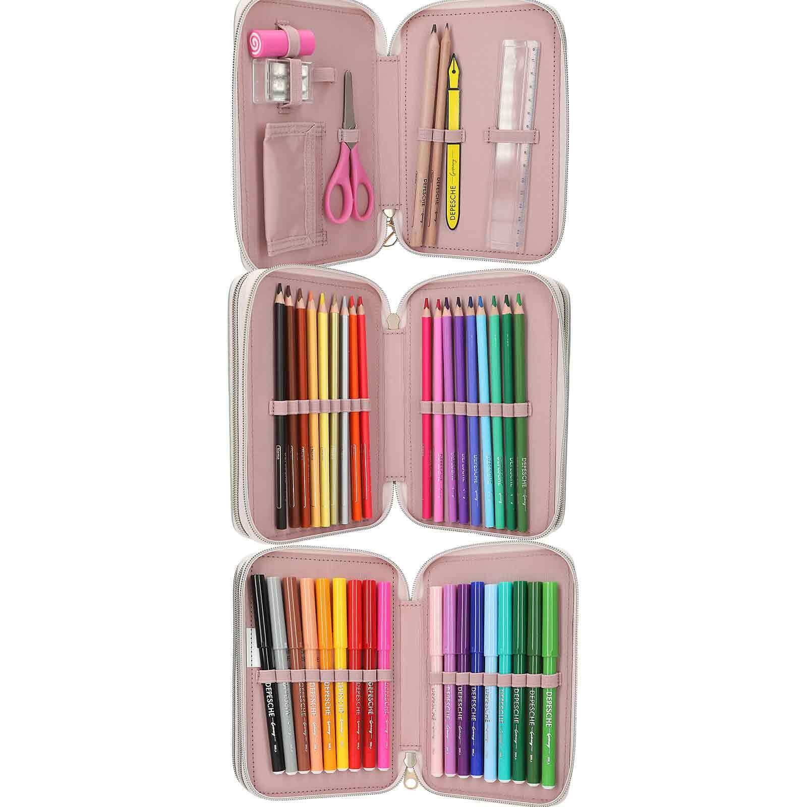 Depesche Buntstift »3-Fach Federtasche mit Stickerei SUMMER FEELING inkl. Stifte TOPModel 7,5 x 13 x 20 cm grün«