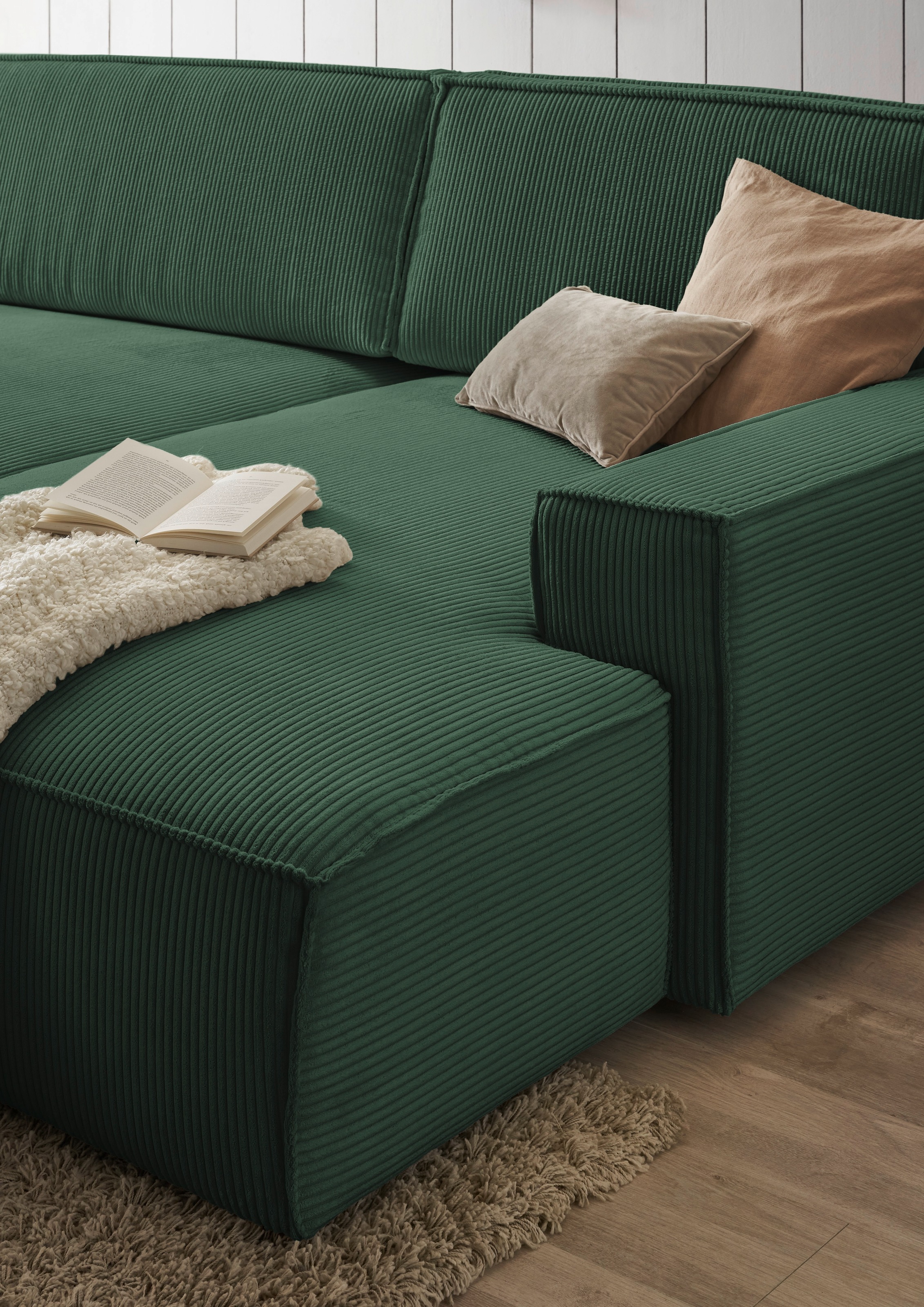 Home affaire Ecksofa »NEU: SHERWOODL XXL 284, Big-Sofa L-Form, tiefe Sitzfläche 95 cm, Cord,«, Leinenoptik, Recamiere rechts/links, auch als Schlafsofa stellbar