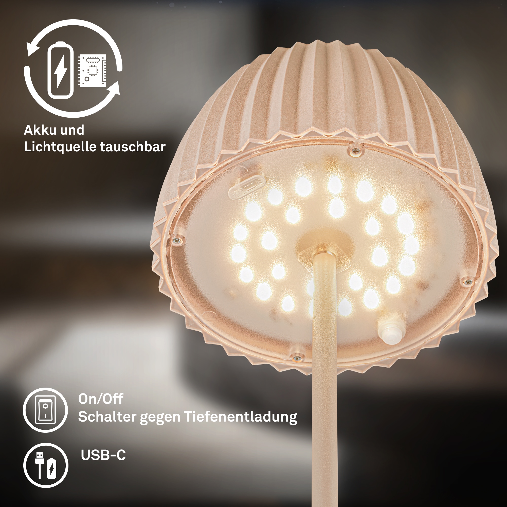 Briloner Leuchten LED Tischleuchte »Akku LED Tischleuchte, beige«