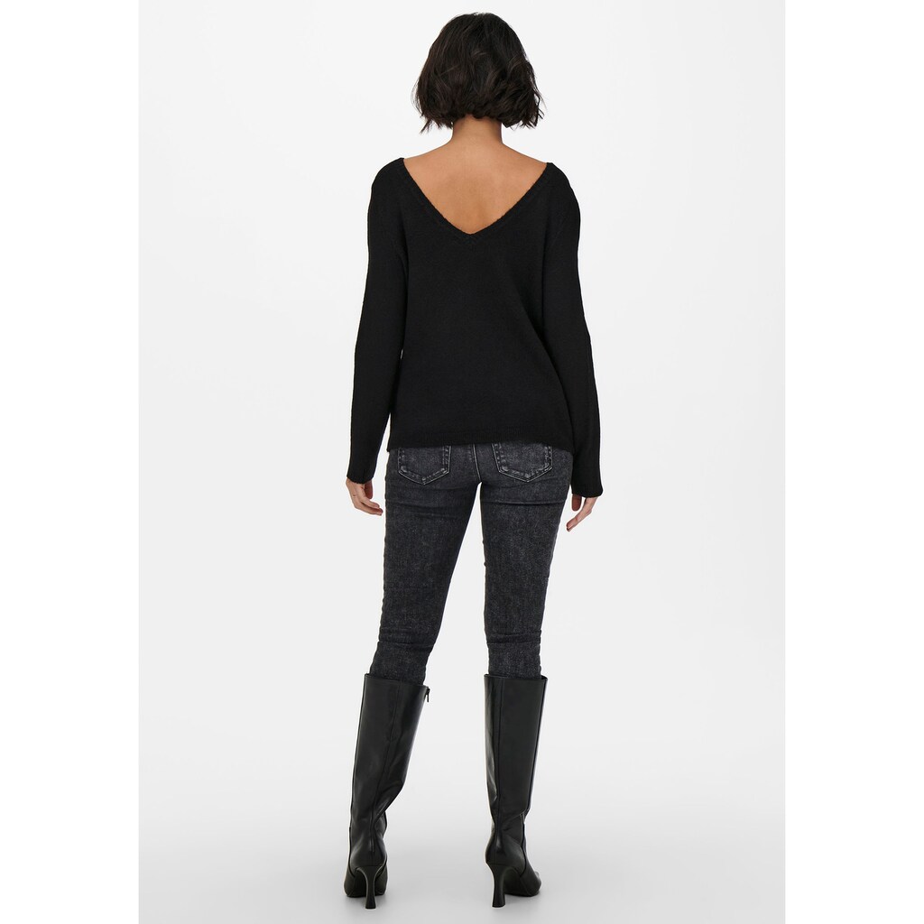Damenmode Figurtyp-Beratung Only V-Ausschnitt-Pullover »ONLJULIE L/S LACE V-NECK PULL KNT«, in melierter Optik schwarz Damenmode Figurtyp-Beratung Only V-Ausschnitt-Pullover »ONLJULIE L/S LACE V-NECK PULL KNT«, in melierter Optik schwarz