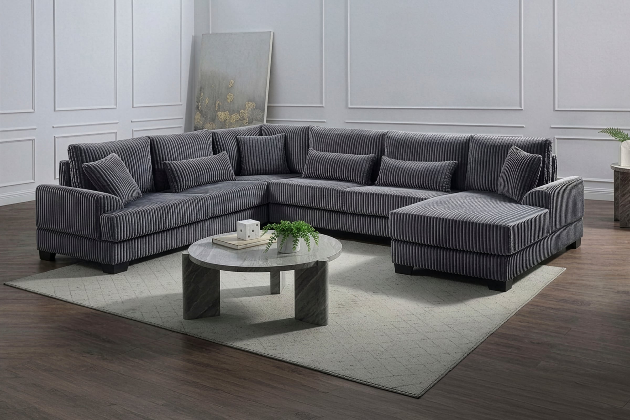 OTTO home Wohnlandschaft »Miron U-Form, B: 332 cm, weicher XXL-Cordbezug« Sofa mit Federkern, 6 Zierkissen, Rücken echt bezogen