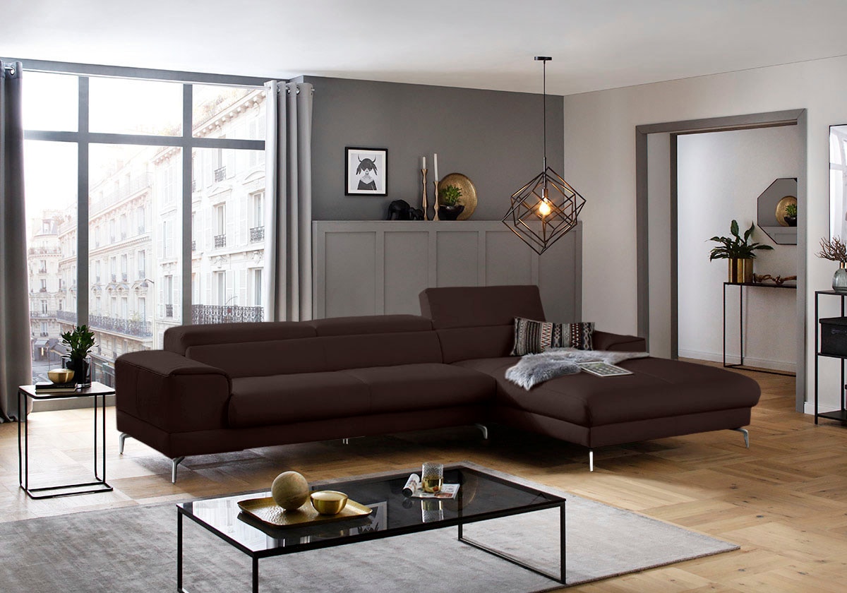 W.SCHILLIG Ecksofa "piedroo, Designsofa mit tollem Sitzkomfort, elegant und bequem, L-Form" Kopfteilverstellung, wahlweise mit Sitztiefenverstellung, Breite 343cm
