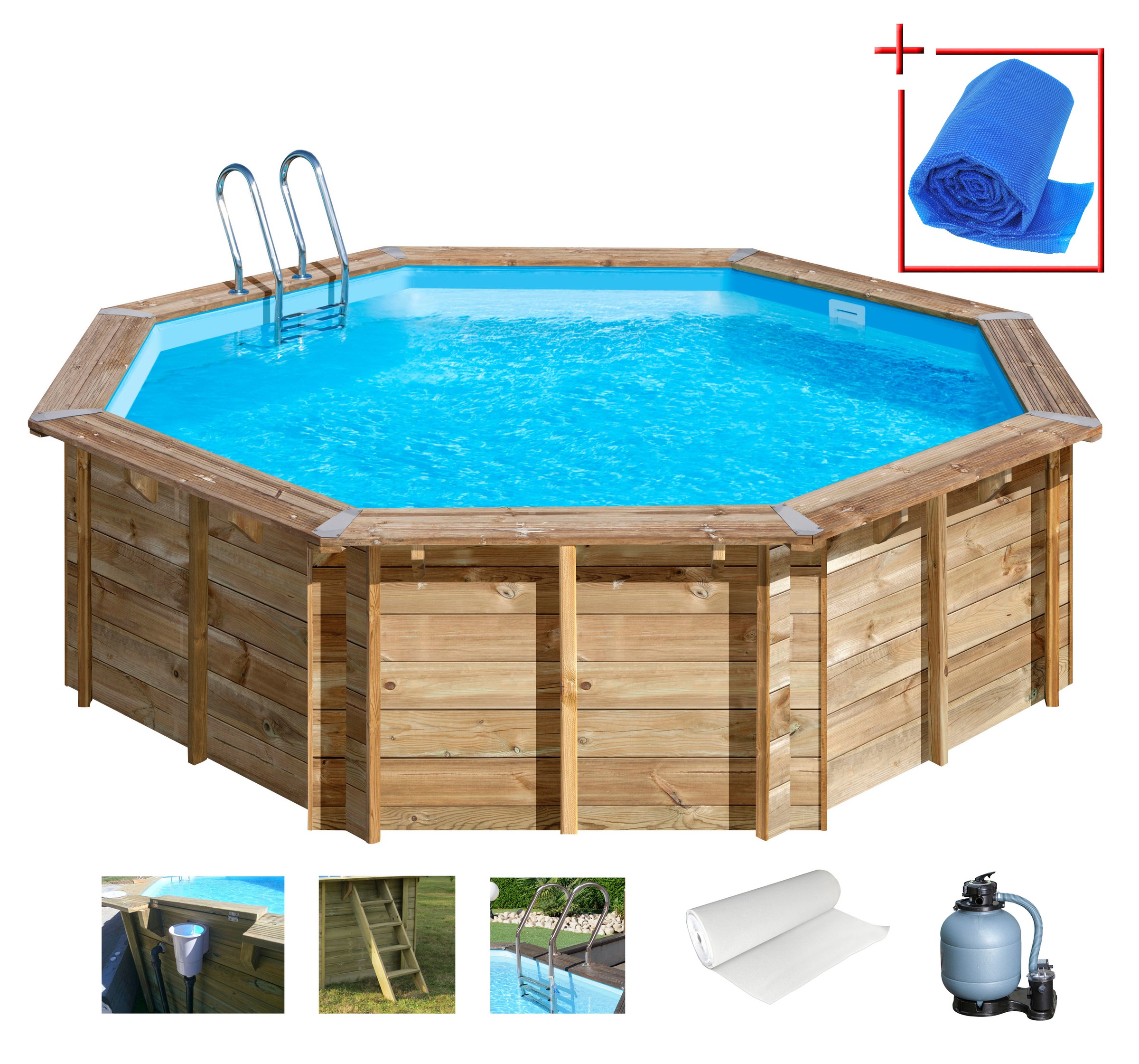 Gre Achteckpool "VIOLETTE 2 mit Edelstahlleiter" Kiefernholz, ØxH: 500x127 günstig online kaufen