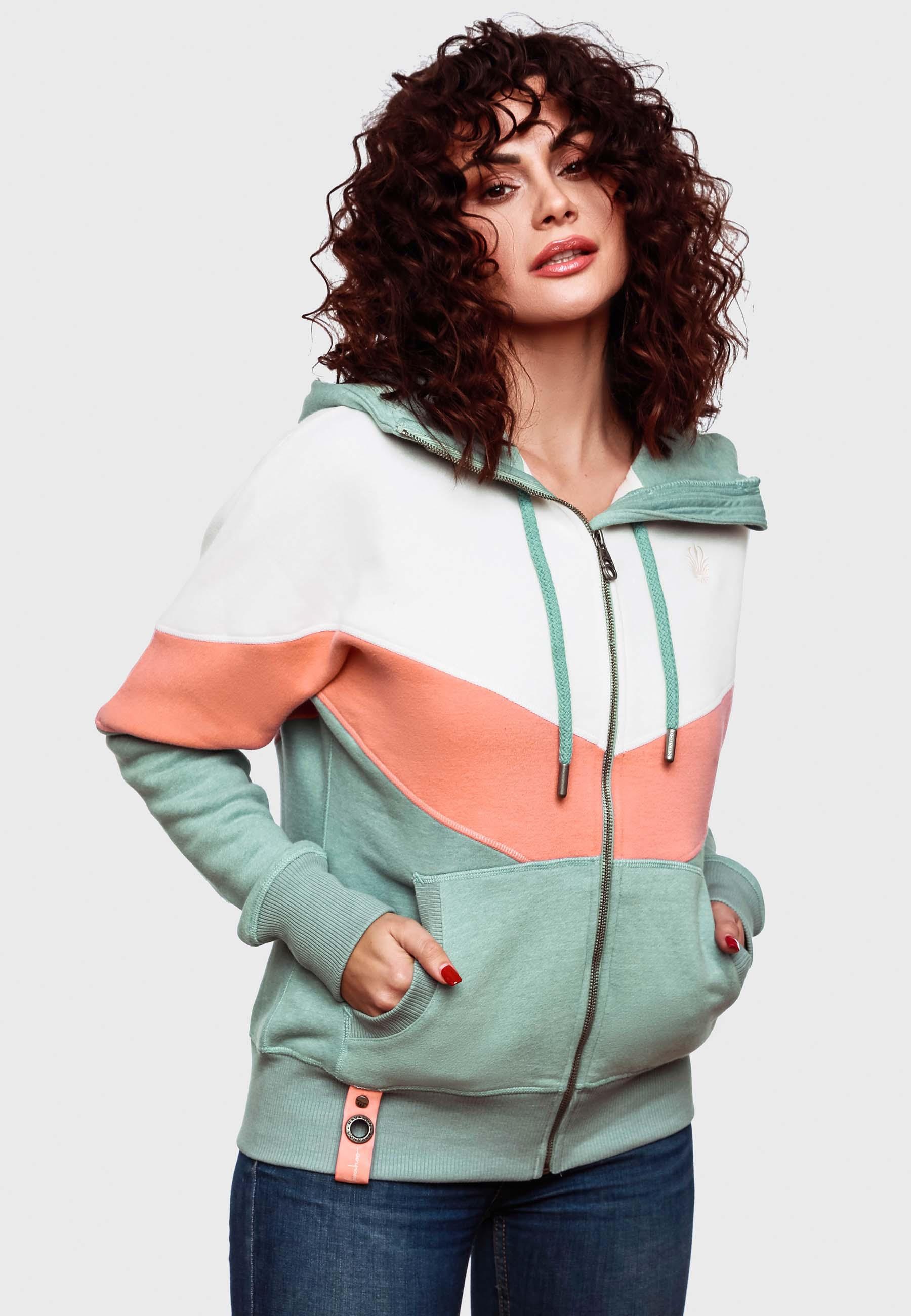 Navahoo Kapuzensweatjacke »Honigperle«, Sportliche Damen Sweatjacke im Coloblocking-Stil