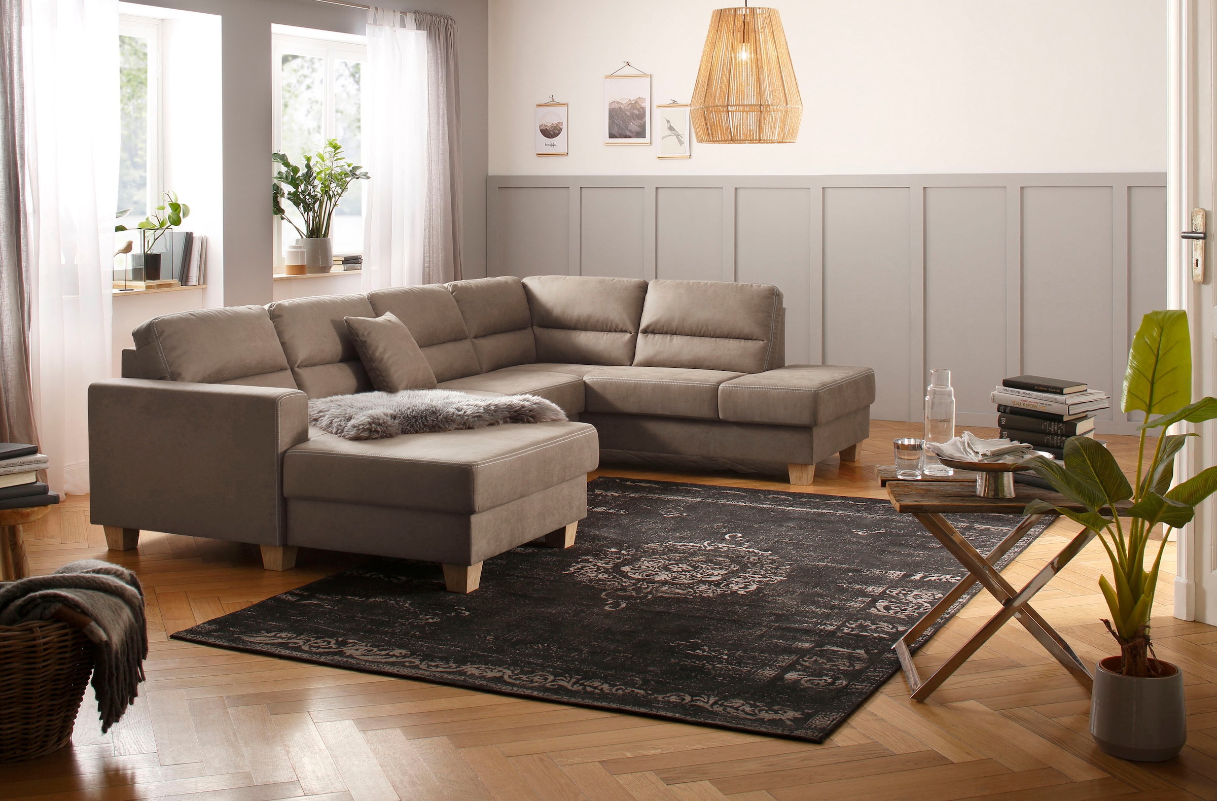 Home affaire Wohnlandschaft "Navan, komfortabel mit viel Platz, U-Form", wa günstig online kaufen