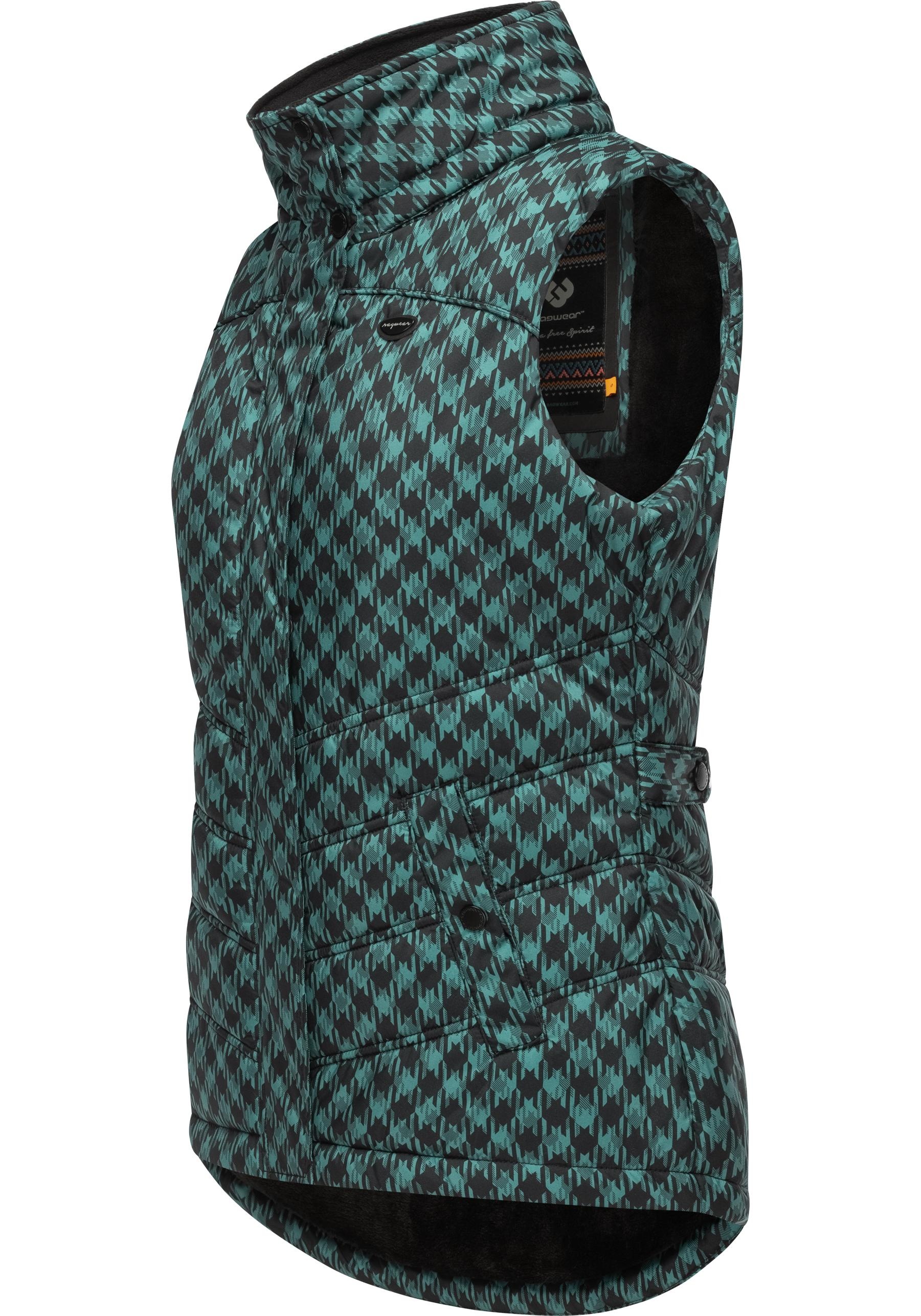 Ragwear Steppweste »Hesty Print«, Weste mit abnehmbarer Kapuze und Hahnentritt Muster