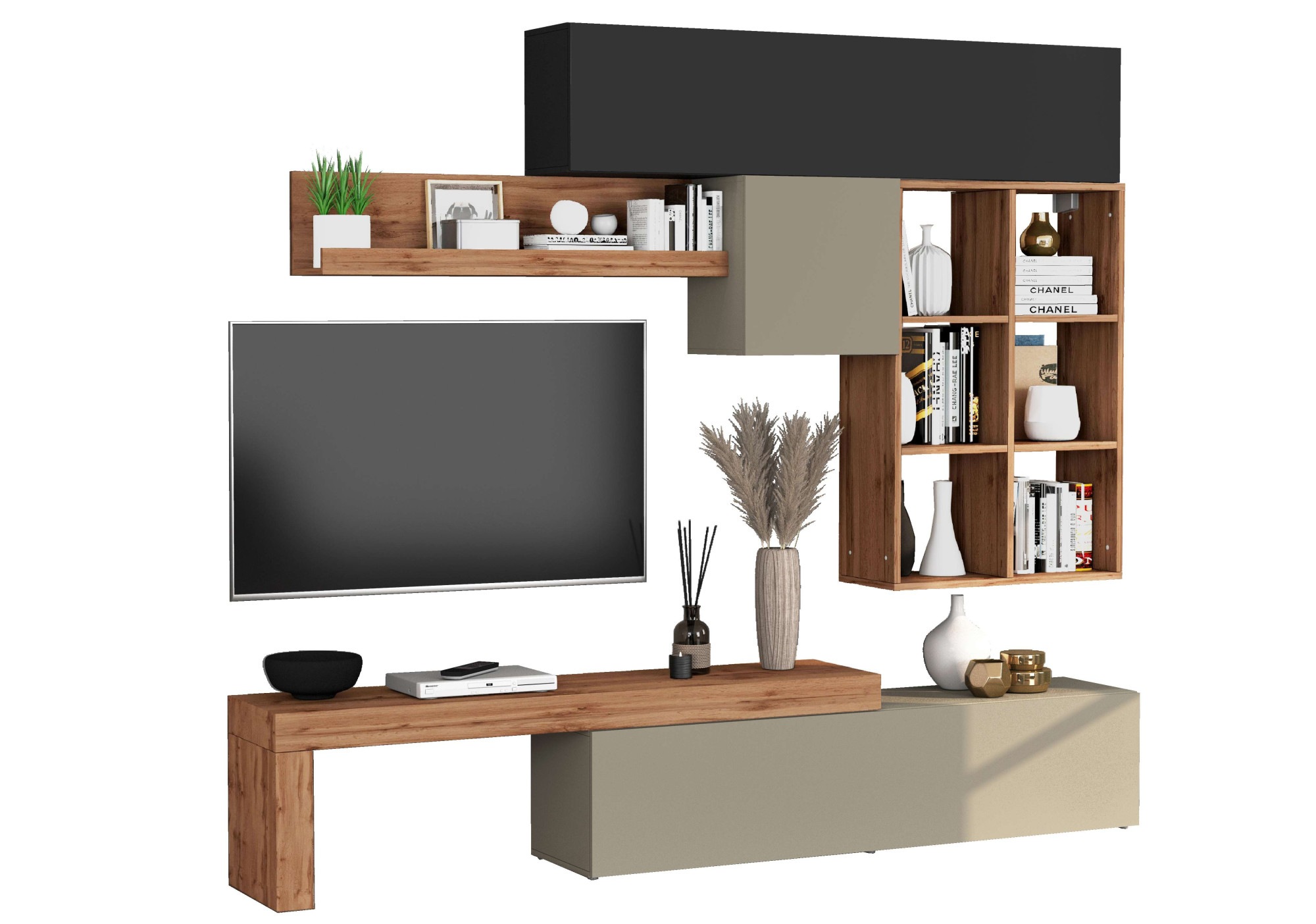 INOSIGN Wohnwand »Chronos Wohnwand, Medienwand, 5-er set«, (Set, 5 St.), ca. 270 cm mit Hängeschränke, Würfel, Regal, Lowboard, Made in Italy