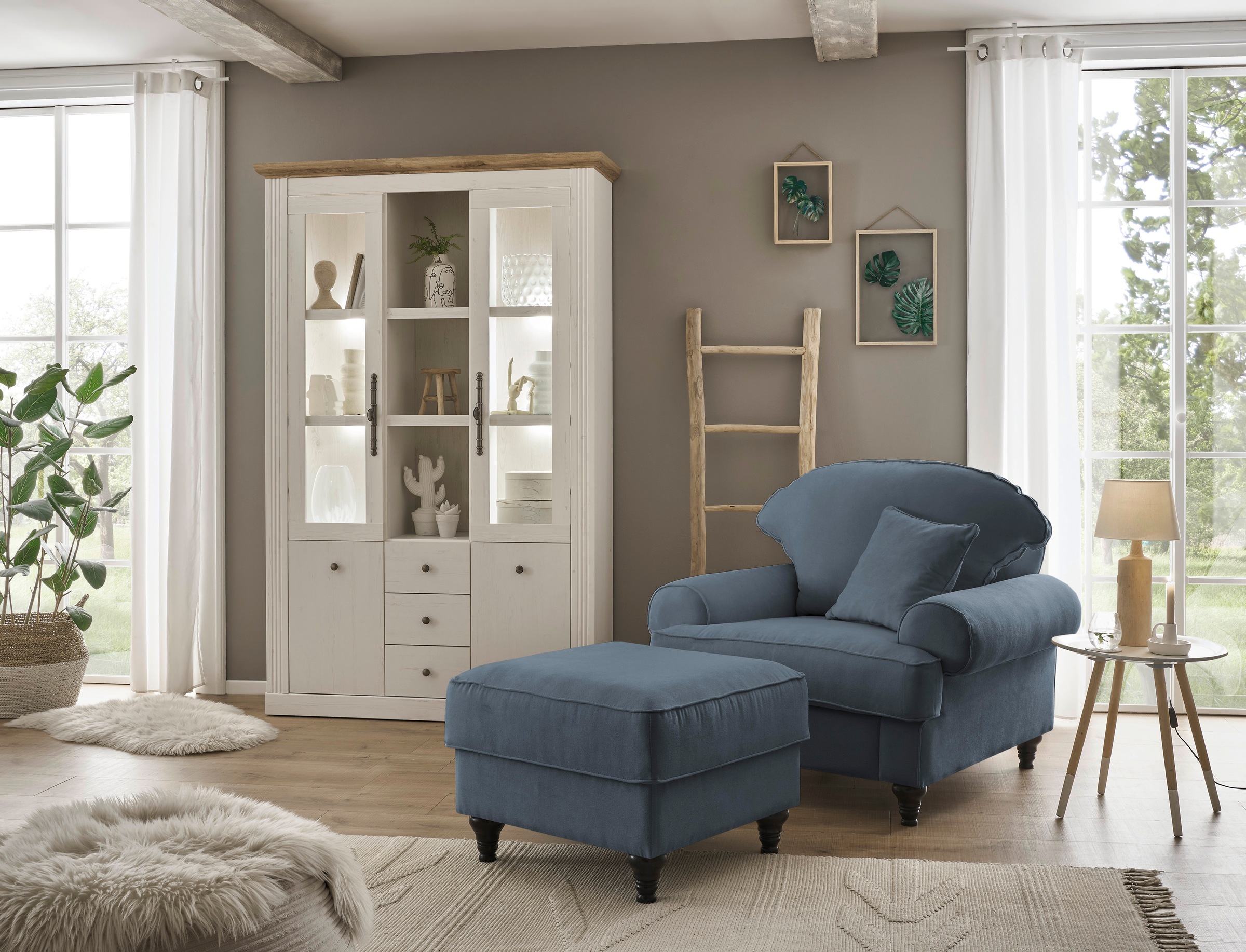 Home affaire Sessel »WESTMINSTER«, (Set, 2 St., 1Sessel, 1 Hocker), mit Federkern-Polsterung