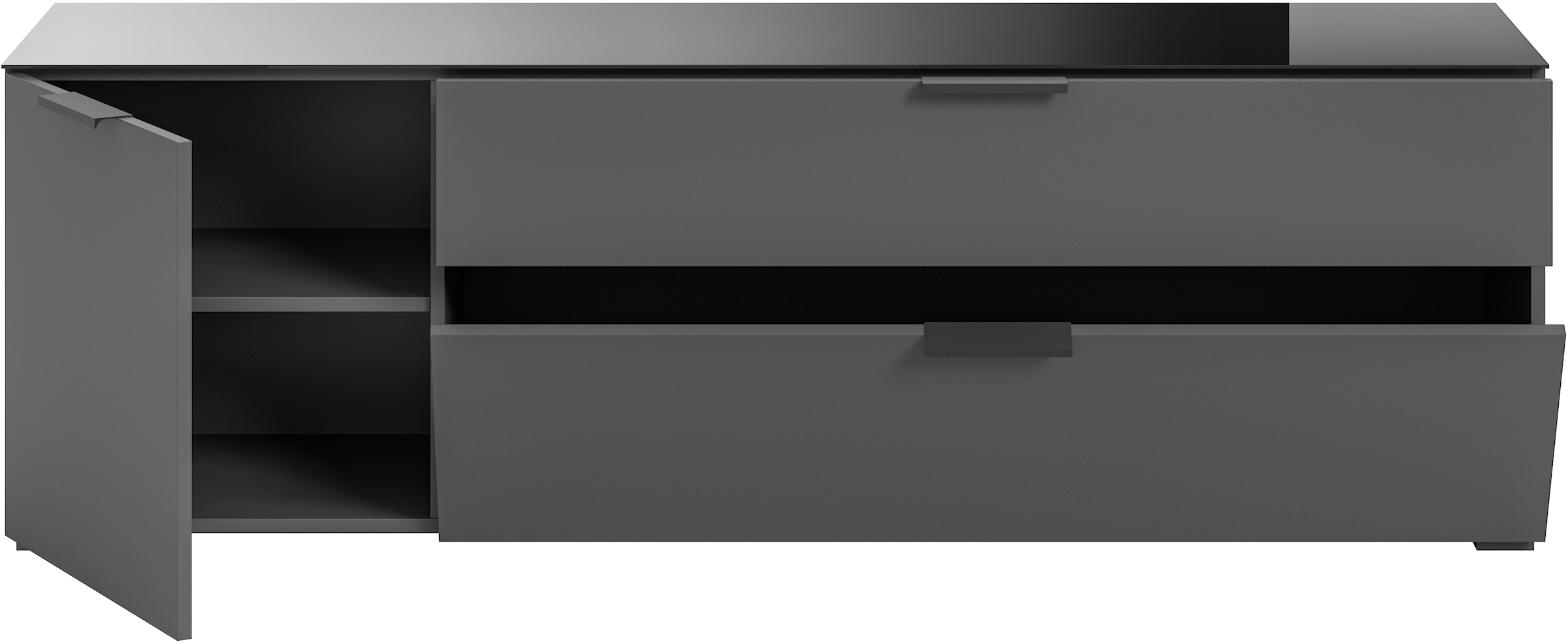 INOSIGN Lowboard »Raio, Breite 160 cm, 1 Tür, 1 Schubkasten, 1 Klappe, Oberboden«, mit Glasplatte, TV-Board, TV-Schrank, Mediaboard, Fernsehschrank