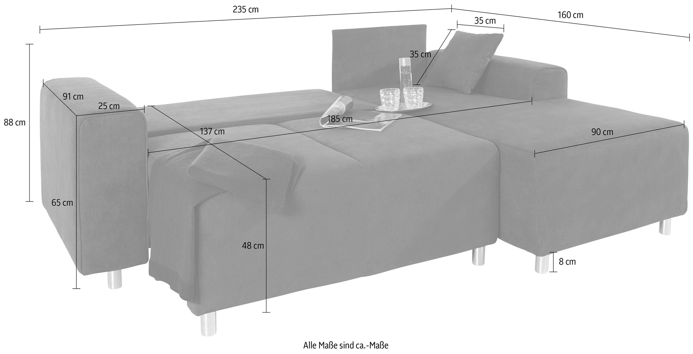Home affaire Ecksofa »Györ«, L-Form, wahlweise mit Bettfunktion und Bettkasten incl. 2 Zierkissen