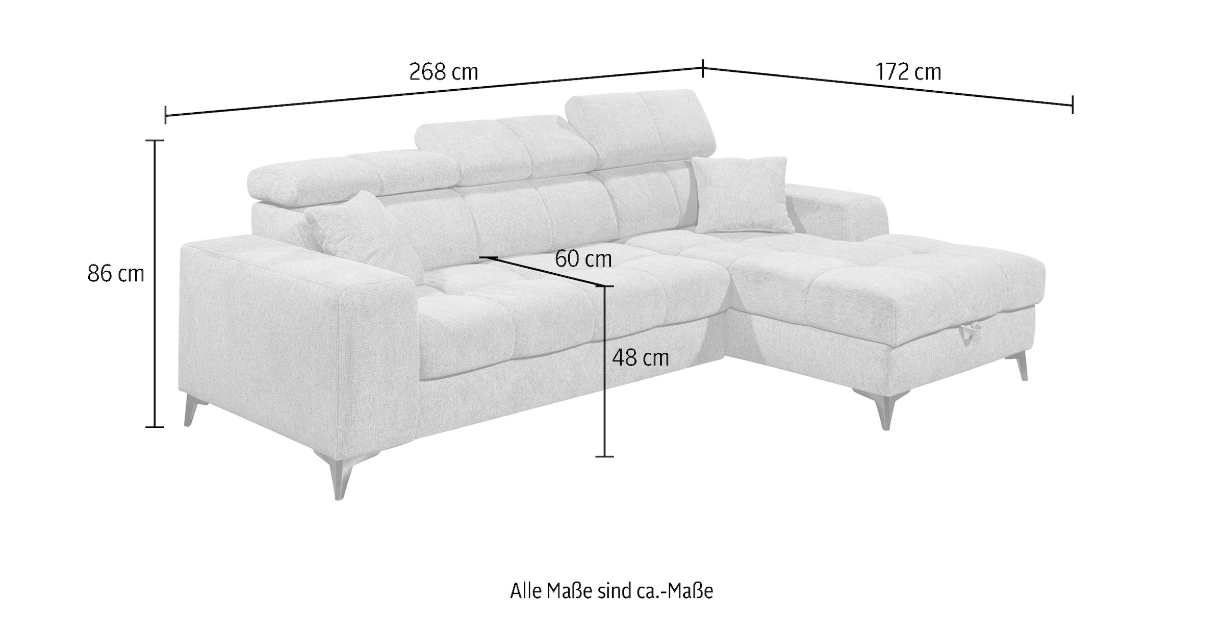 ED EXCITING DESIGN Ecksofa »Sydney L-Form«, (2 St.), frei im Raum stellbar, mit Bettkasten, inkl. Kopfteilverstellung