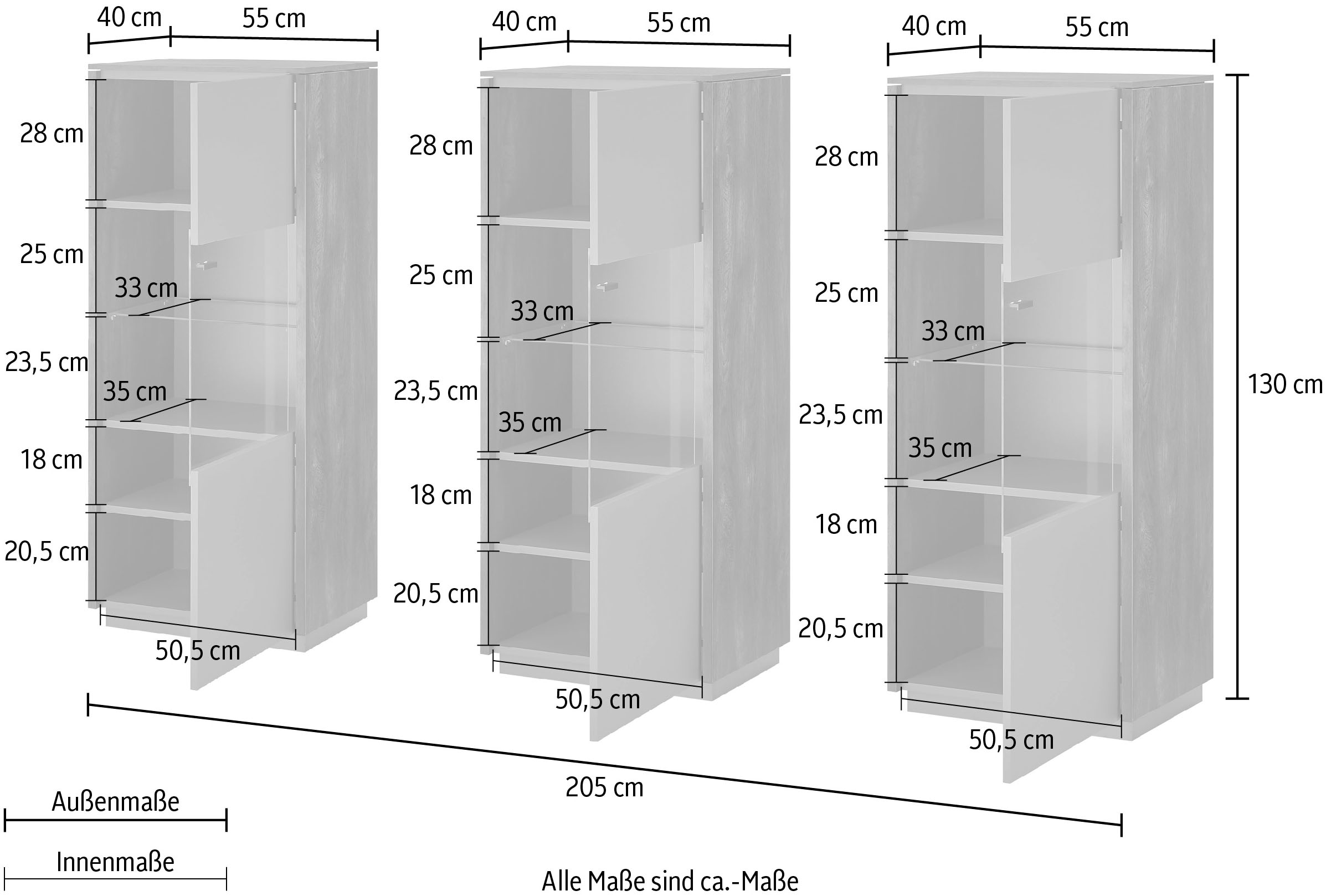 INOSIGN Schrank-Set »LARGO«, (Set, 3 St.), mit Soft-Close-Funktion