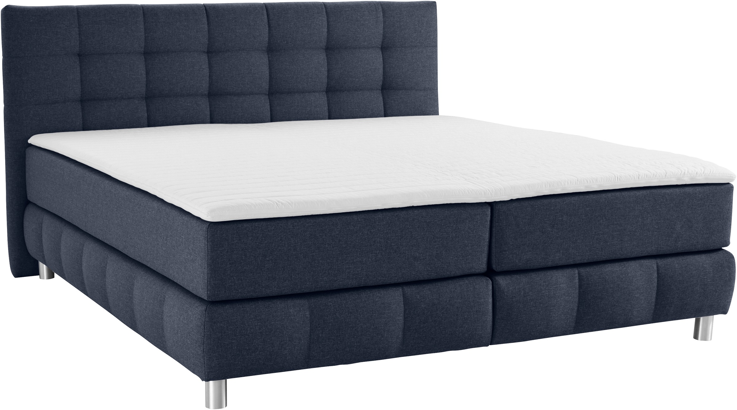 Boxspringbett HOME AFFAIRE "Salo", blau, B:214cm L:211cm, Struktur (100% Polyester);Bezug der Spiegelfläche Matratzendrell aus 100% Polyester;Samtoptik (100% Polyester), Komplettbetten, Boxspringbett, incl. Topper, 6 Breiten, 2 Härtegrade, TFK auch in Här 2