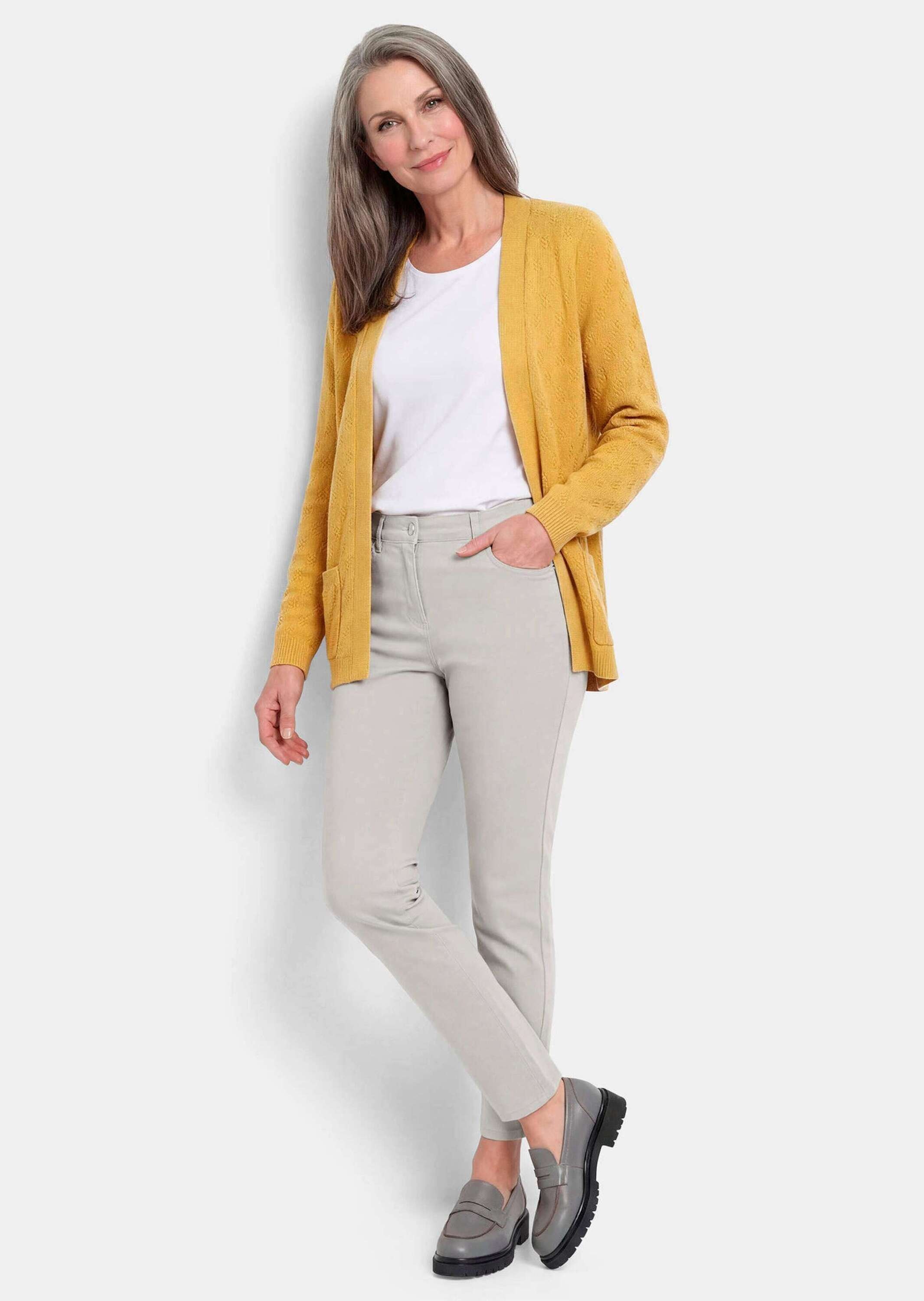 GOLDNER Strickjacke »Baumwoll-Cardigan ohne Verschluss« aufgesetzte Taschen