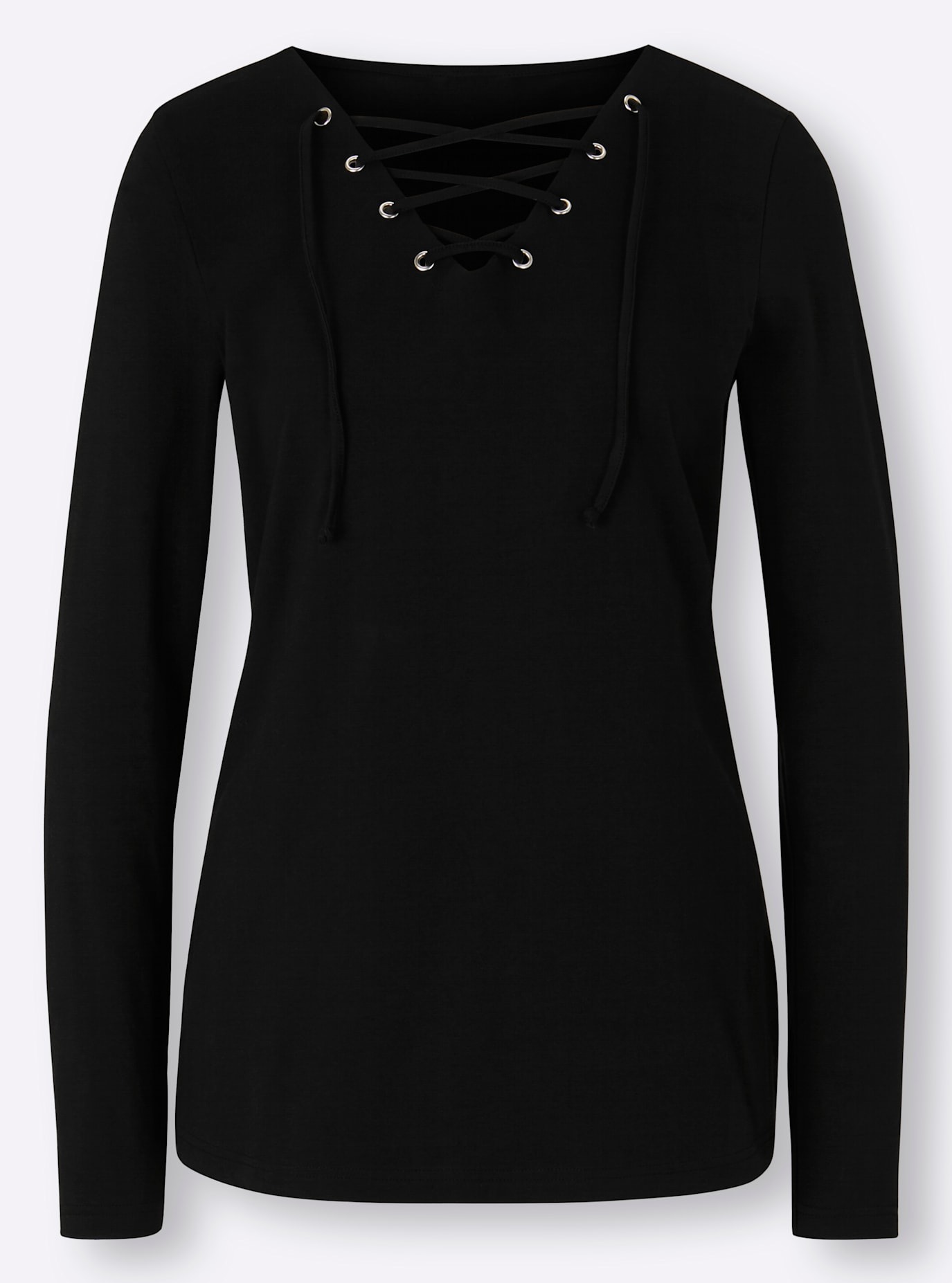 V-Shirt HEINE "Shirt", Damen, Gr. 38, schwarz, 95% Baumwolle, 5% Elasthan, unifarben, V-Ausschnitt, Shirts 3