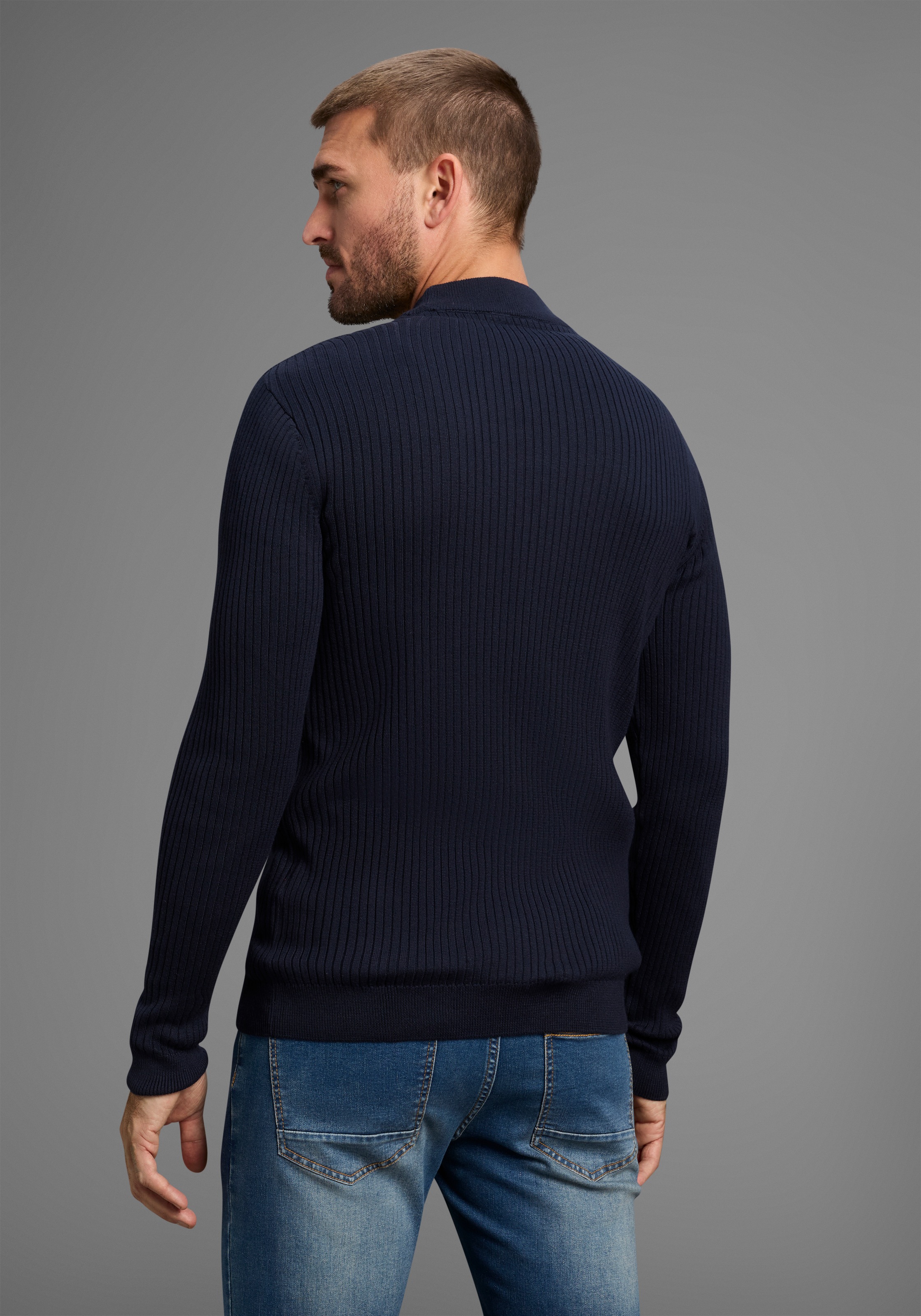 Bruno Banani Stehkragenpullover, in Rippstrickoptik