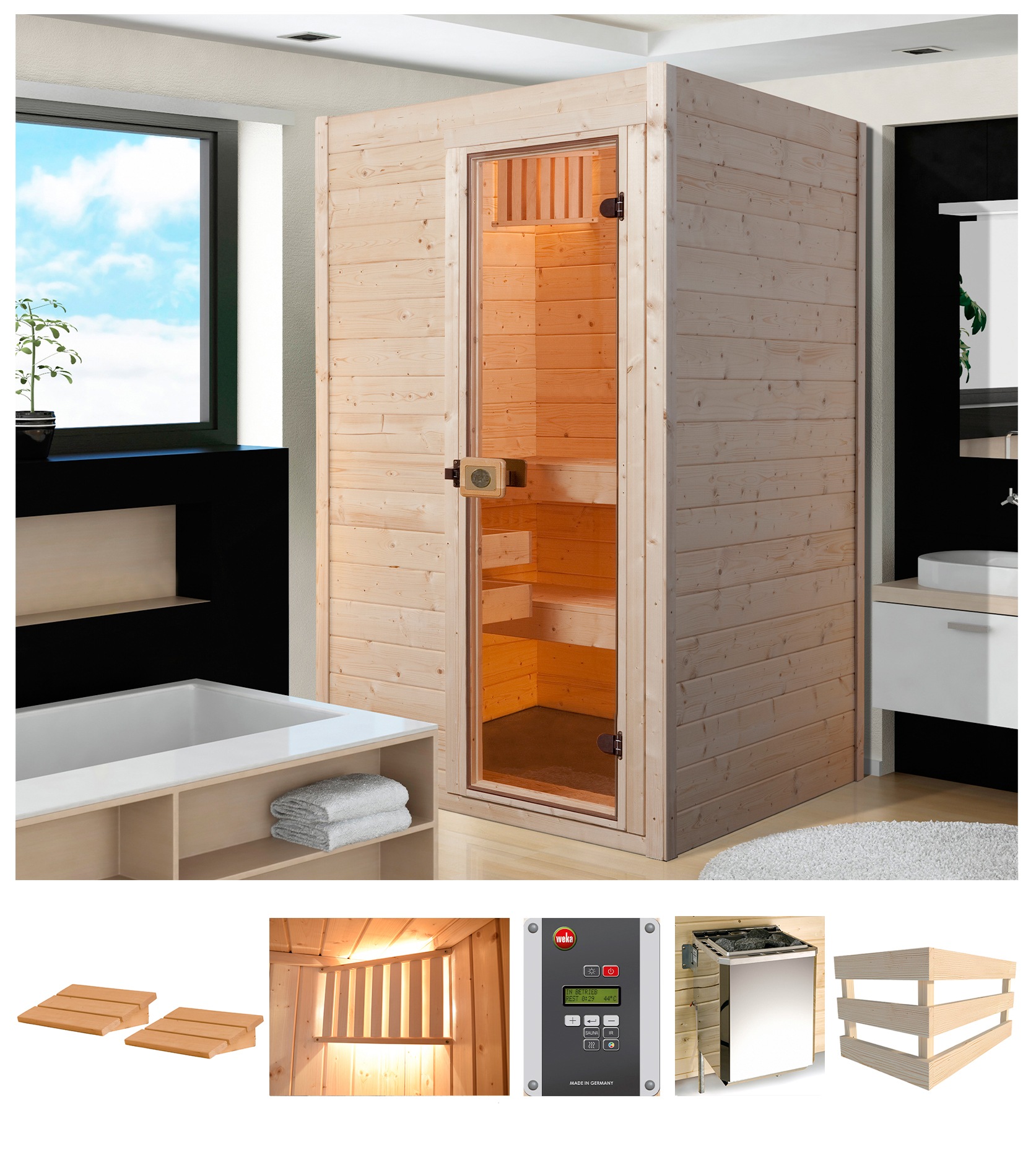 weka Sauna Vaasa 1, 4,5 kW Bio-Kombiofen mit ext. Steuerung natur Einheitsgröße