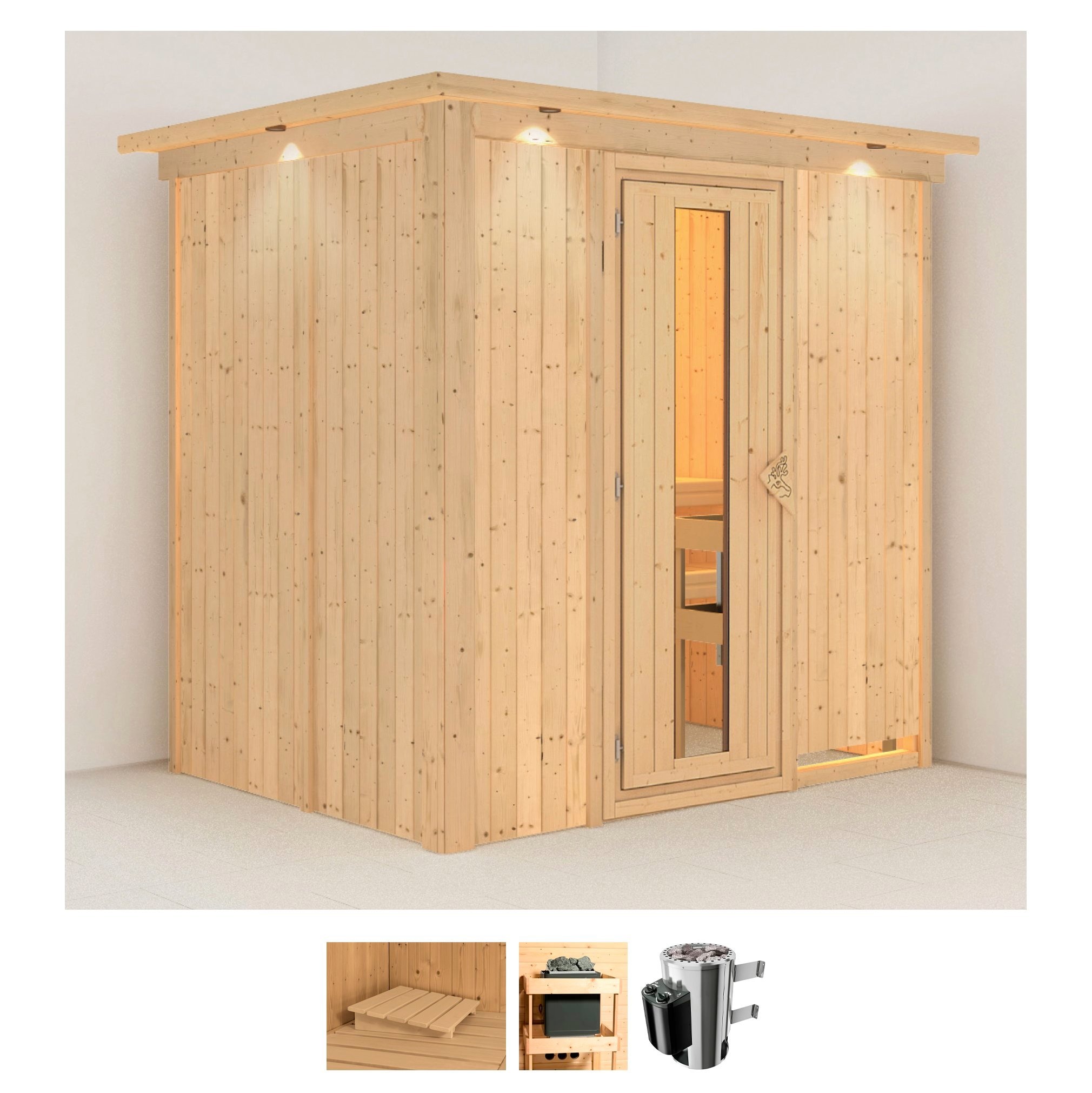 Karibu Sauna "Finja" Set, Ofen 3,6 kW intgr. Strg