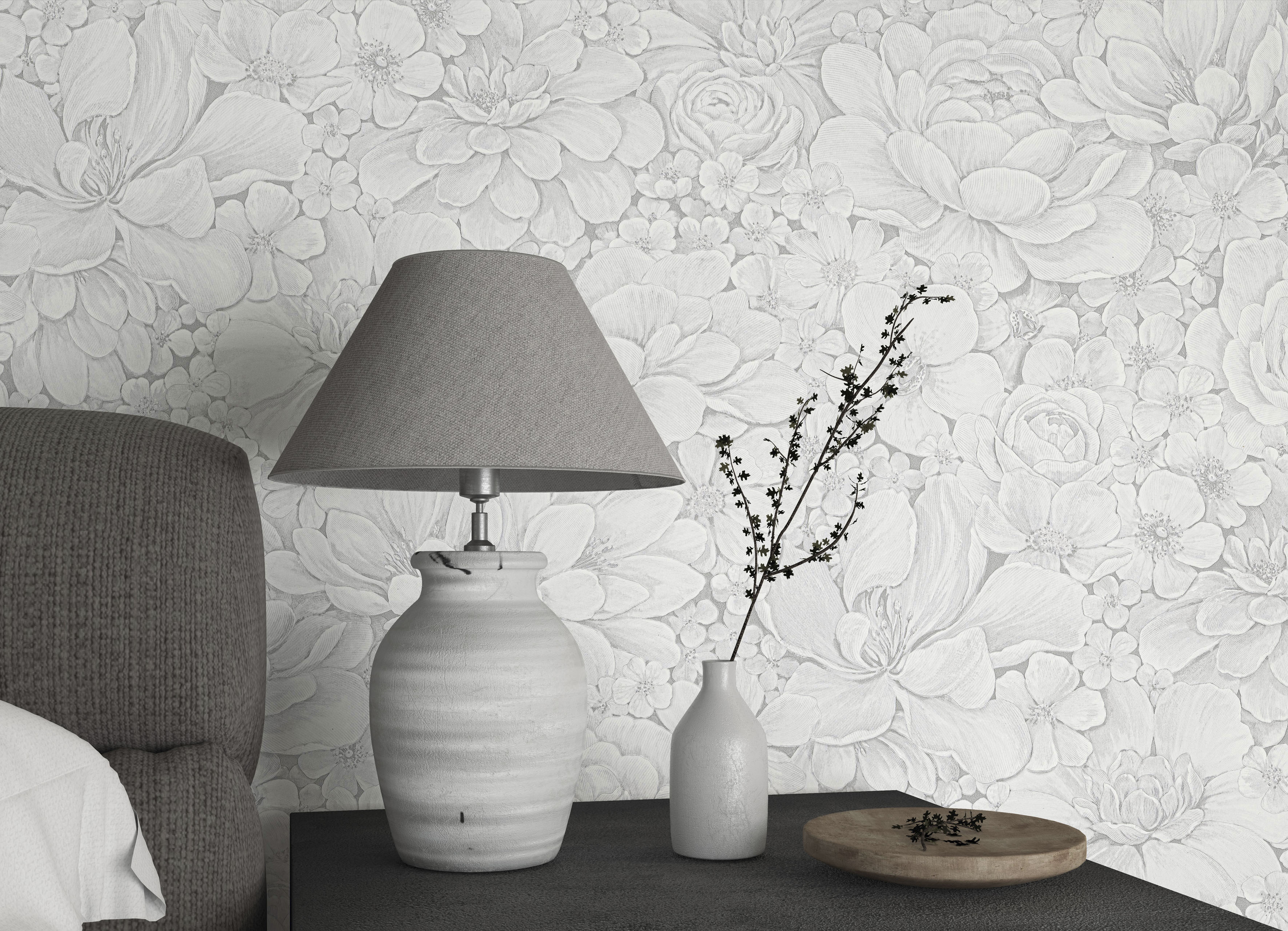 Marburg Vliestapete "Flower" matt geprägt Blattmotiv moderne Tapete für Wohnzimmer Schlafzimmer Küche