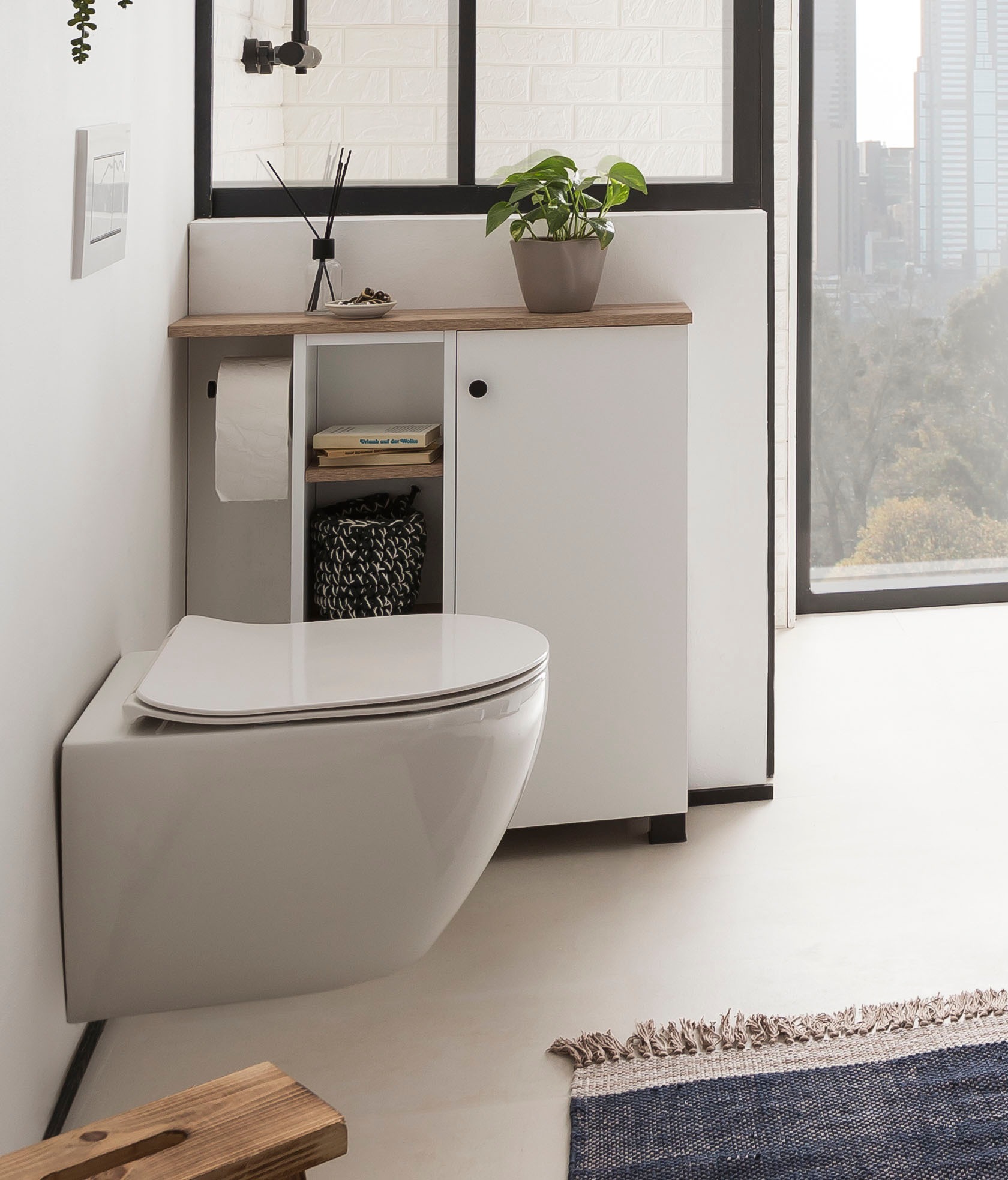 Thumbnail - welltime Mehrzweckschrank "Balto, Breite 70 cm" Holzdekor mit fühlbarer Struktur, Regal beidseitig montierbar