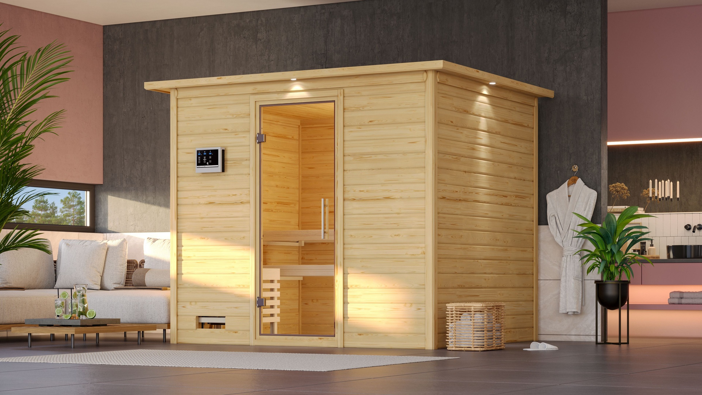 Karibu Sauna "Soraja" Set, Ofen 9 KW externe Strg easy