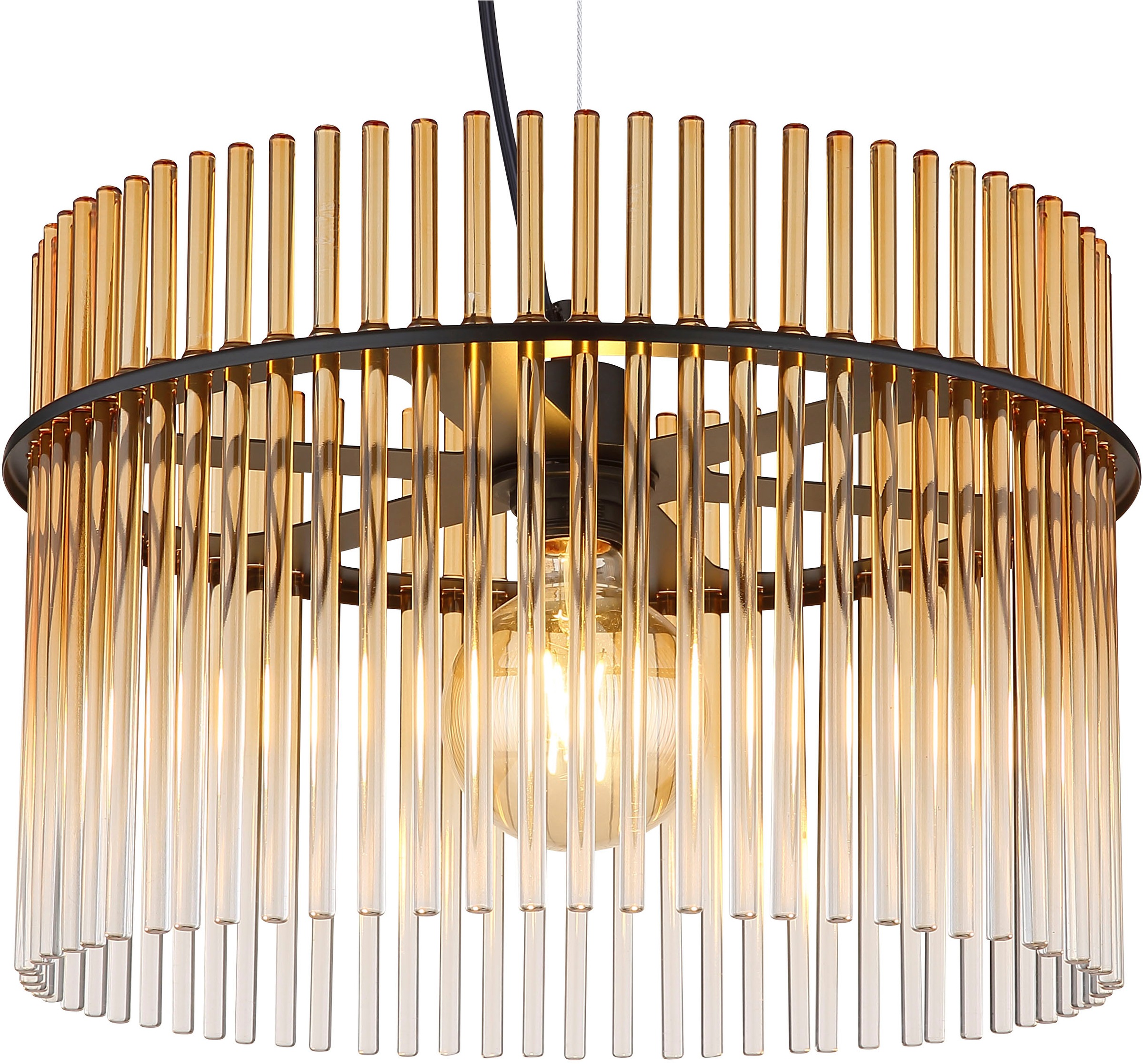 GLOBO LIGHTING Hängeleuchte »GORLEY« E27 1 Stk. Hängelampe schwarz Glasstäbe amber klar verlaufend elegant