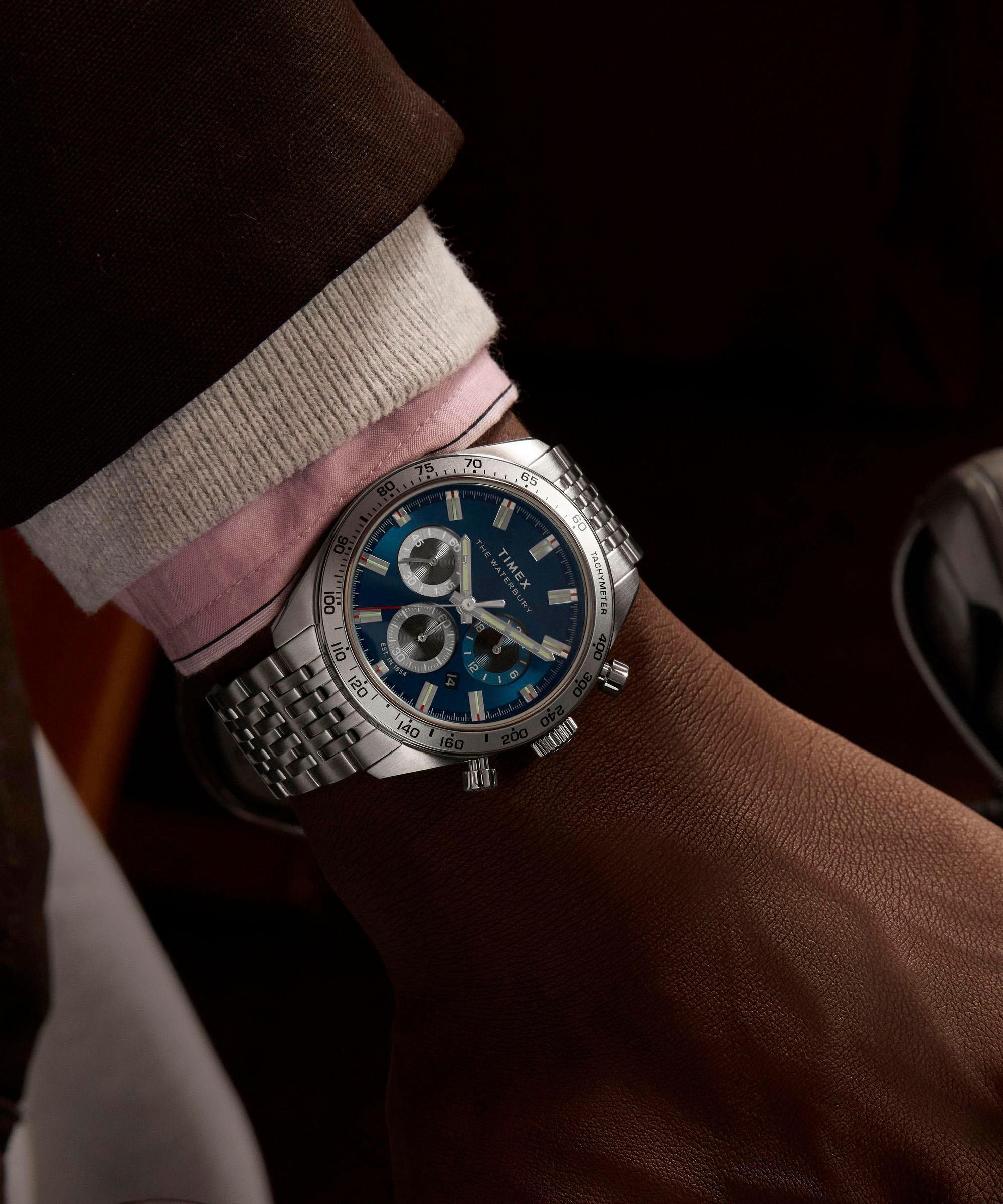 Timex Chronograph »WATERBURY TRADITIONAL«, Quarzuhr, Armbanduhr, Herrenuhr,Edelstahlarmband,Stoppfunktion,Tag