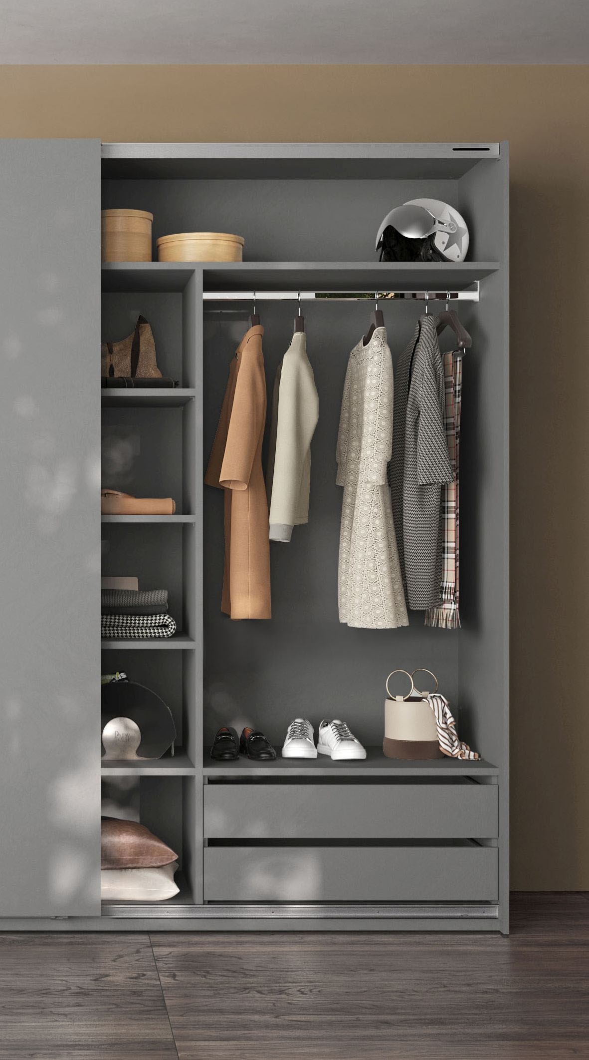 INOSIGN Inneneinteilung »Jupiter – Steingrau, B135×H193 cm, 4 Böden B43 cm, SK-Einsatz B62 cm« + 1 Kleiderstange, Breite 61 cm, Zubehör für Schweber Jupiter, 275 cm