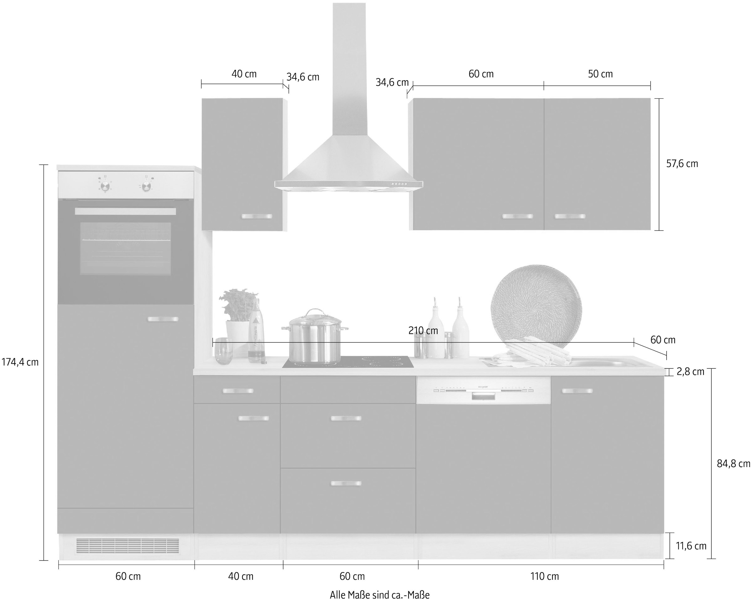 mit Breite | Küchenzeile »Faro«, 270 BAUR E-Geräten, bestellen OPTIFIT cm