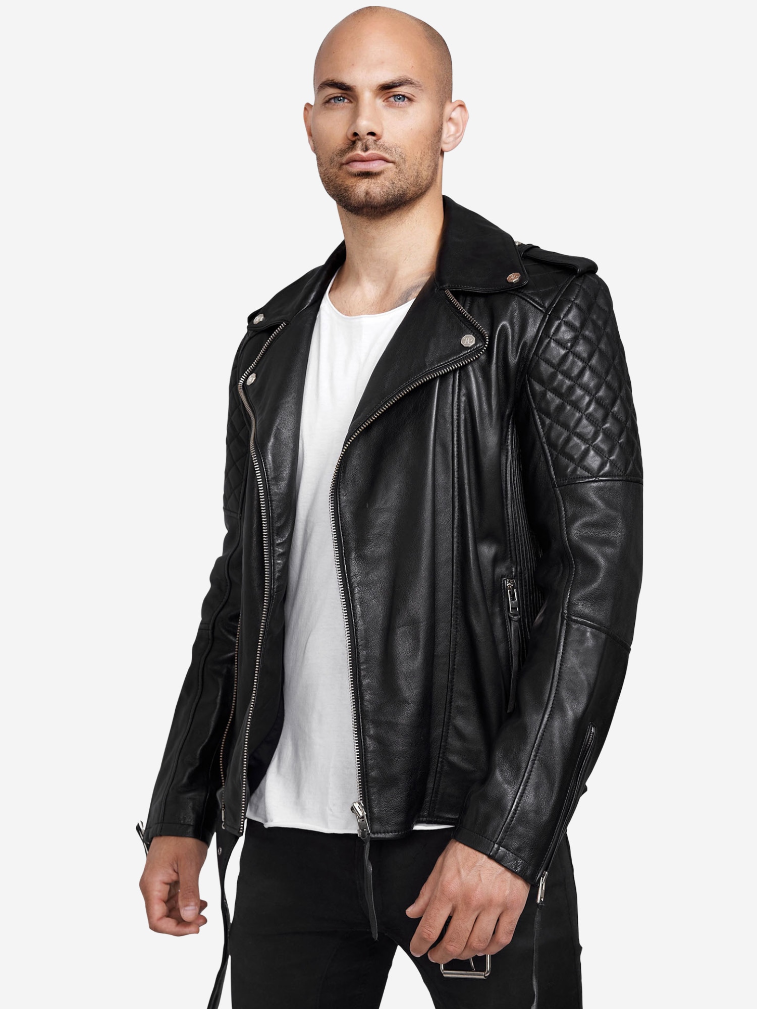 trueprodigy Lederjacke "Simba Abgesteppte Details an der Schulter und Logo Applikation" ohne Kapuze