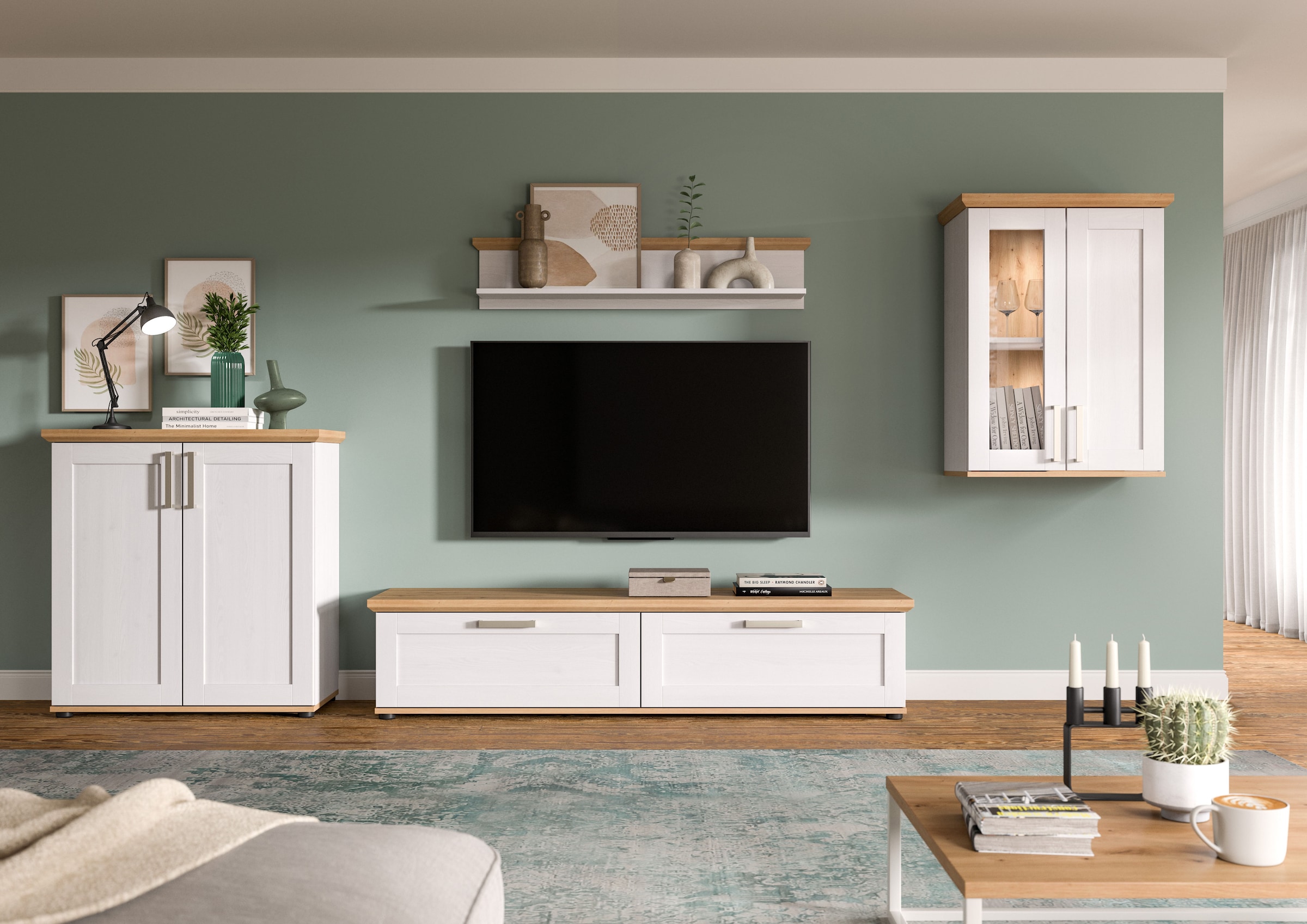 Home affaire Wohnwand »Cosenza«, (Set, 4 St.), Cosenza, Breite: 336 cm,Vitrine,Highboard,Lowboard, Wandboard