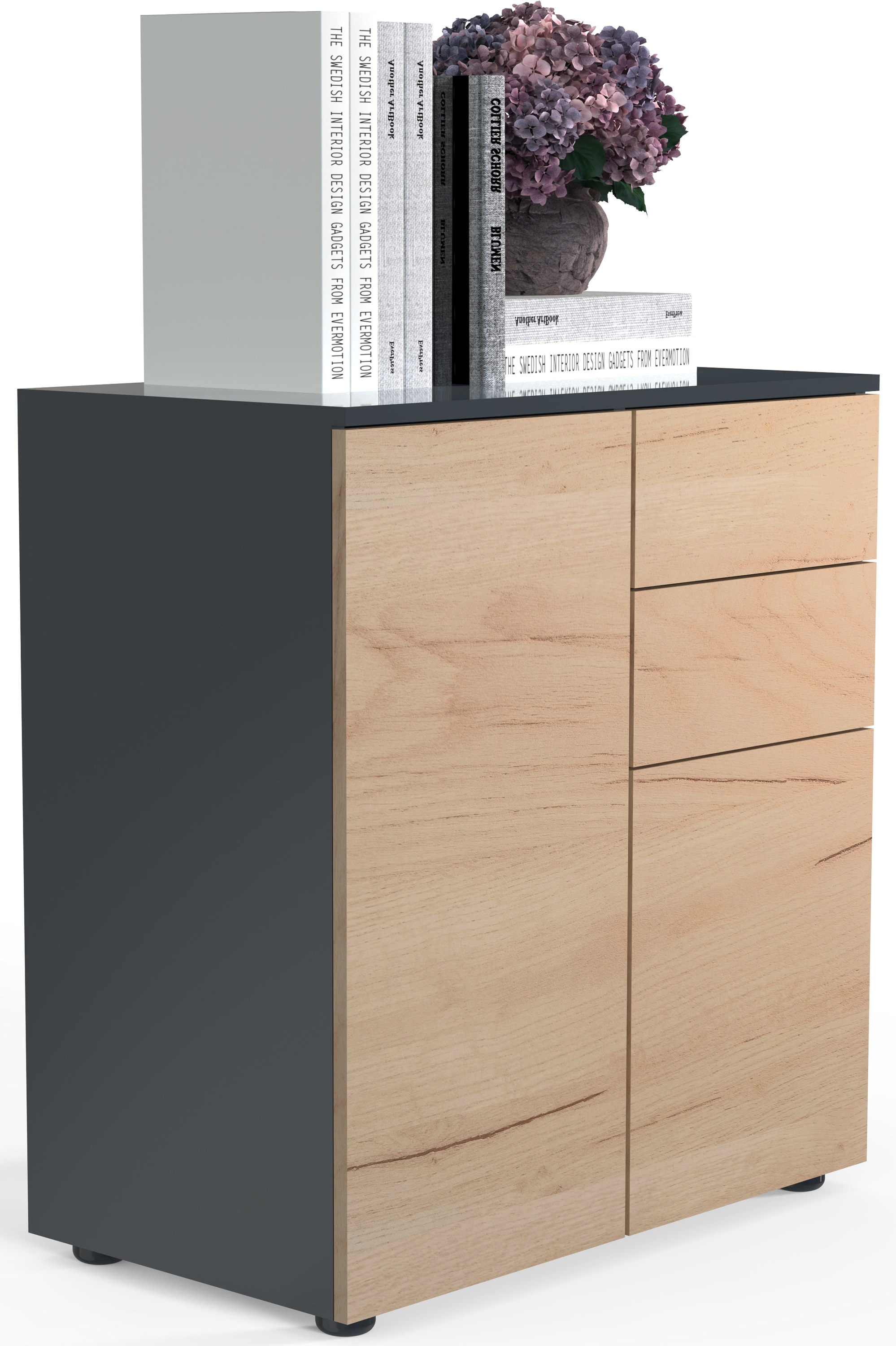 Kommode VCM, B:70cm T:39cmanthrazit, honig, eiche, Sideboards, "Holz Kommode Sideboard Anrichte Dalosa 4 Schublade"