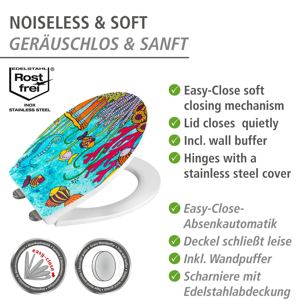 WENKO WC-Sitz »Rollin’Art Ocean Life«, mit Relief Oberfläche und Absenkautomatik