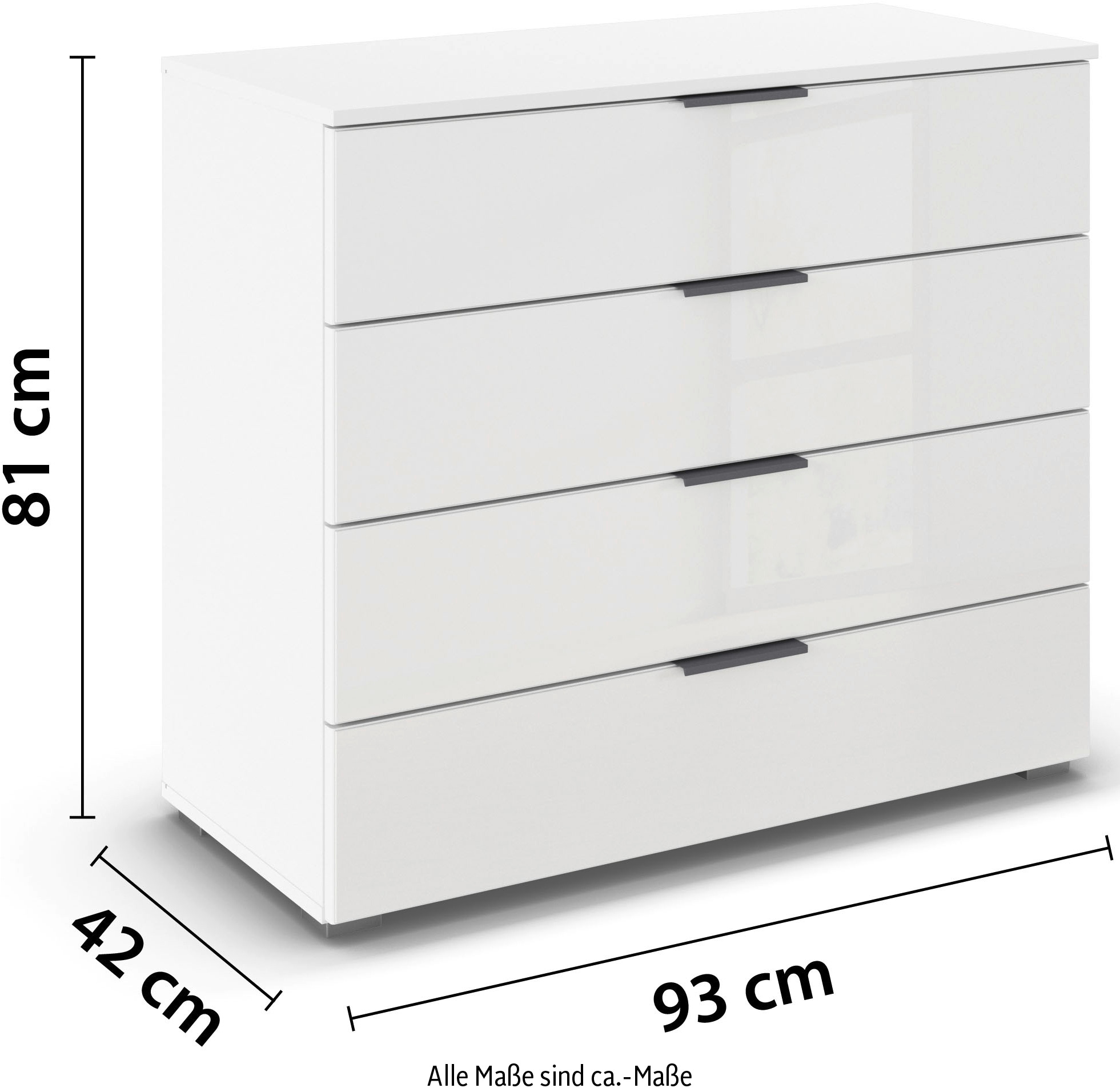 rauch Schubkastenkommode »Sideboard Schubladenkommode Schubladenkommode AGORDO mit Glasfront«, (in zwei Griff-Farben), Breite 93 cm mit 4 großen Schubladen für viel Stauraum MADE IN GERMANY