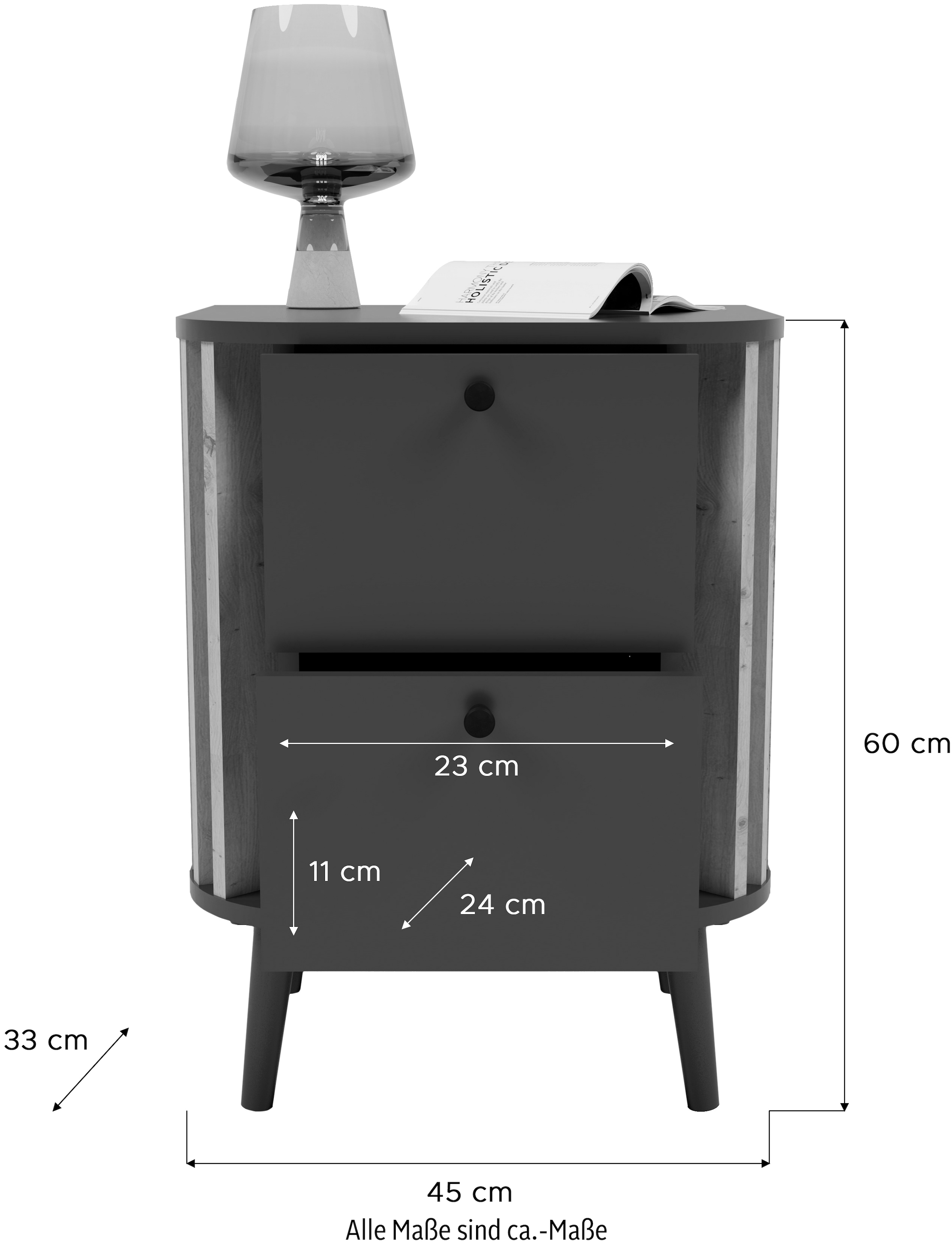 INOSIGN Nachtkommode »Stavanger, Höhe 60 cm, Paneel-Stäbchen-Optik, 2 Schubkästen«, (1 St.), Nachtkonsole, Nachttisch, Nako, Kommode