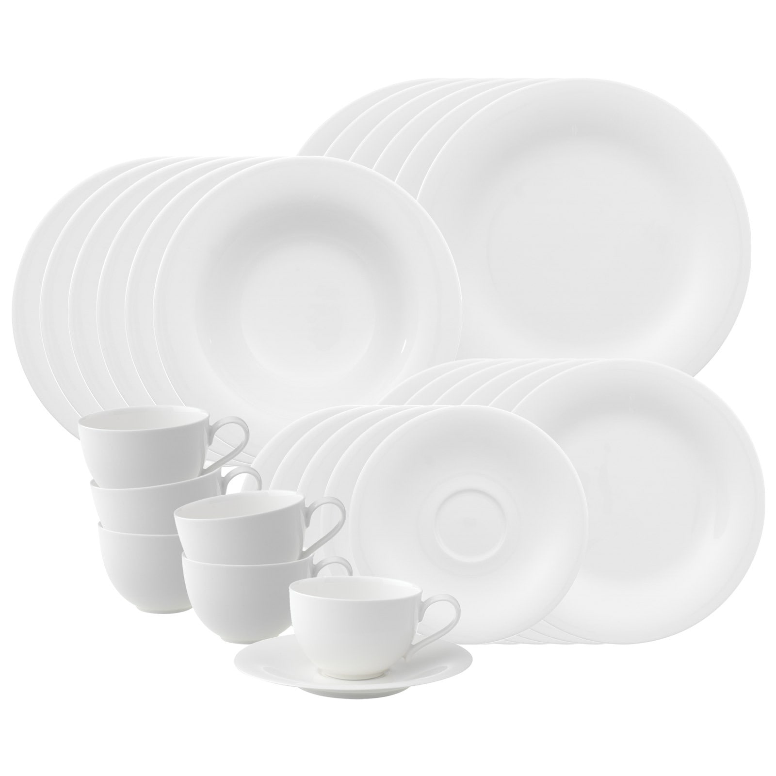 Villeroy & Boch Geschirr-Set "Kombiservice New Cottage Basic 30er Set weiß" Spülmaschinengeeignet, Mikrowellengeeignet