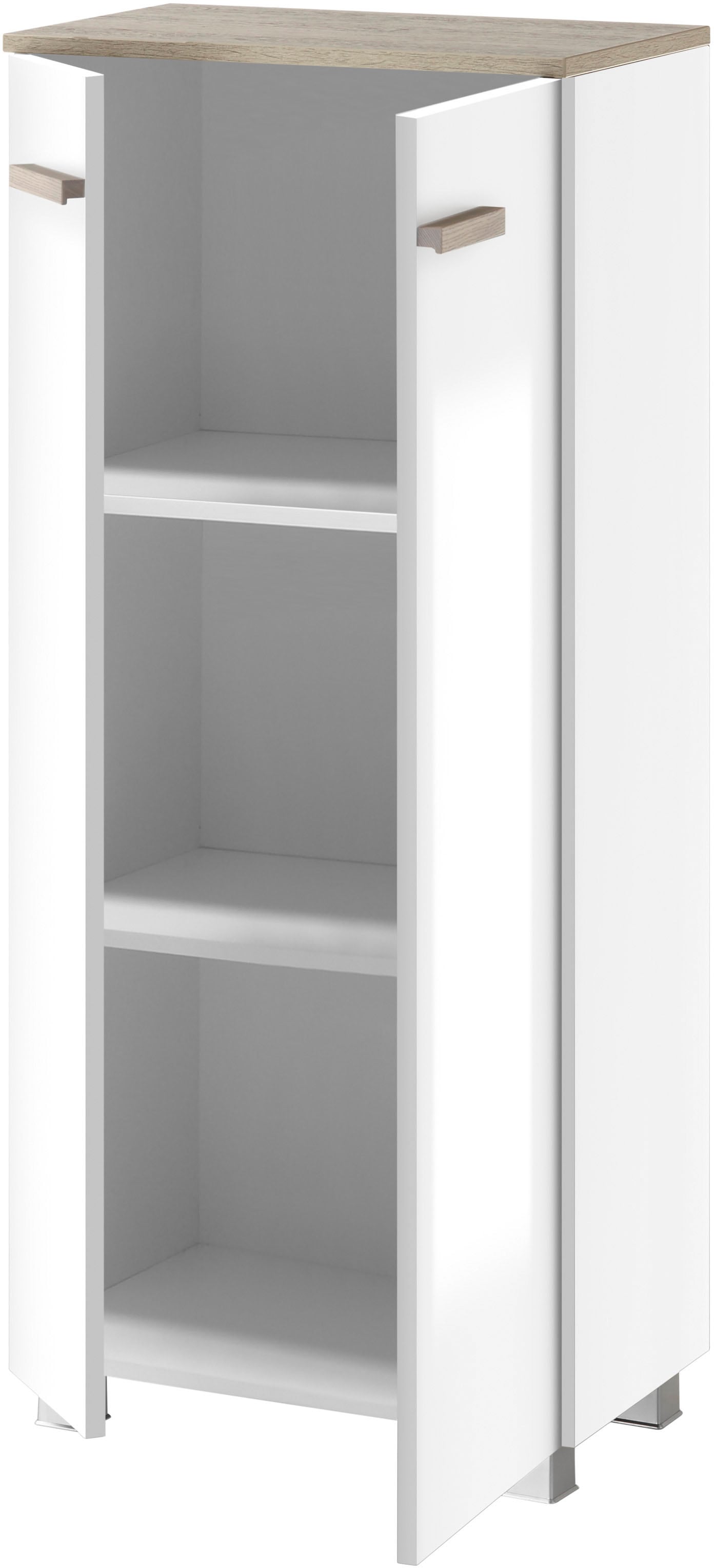 Places of Style Midischrank »SOLiD, Badschrank im modernen Design, Schrank mit Holzgriffen«, in zwei Farben verfügbar, mit Stauraum, stehend o. hängend montierbar