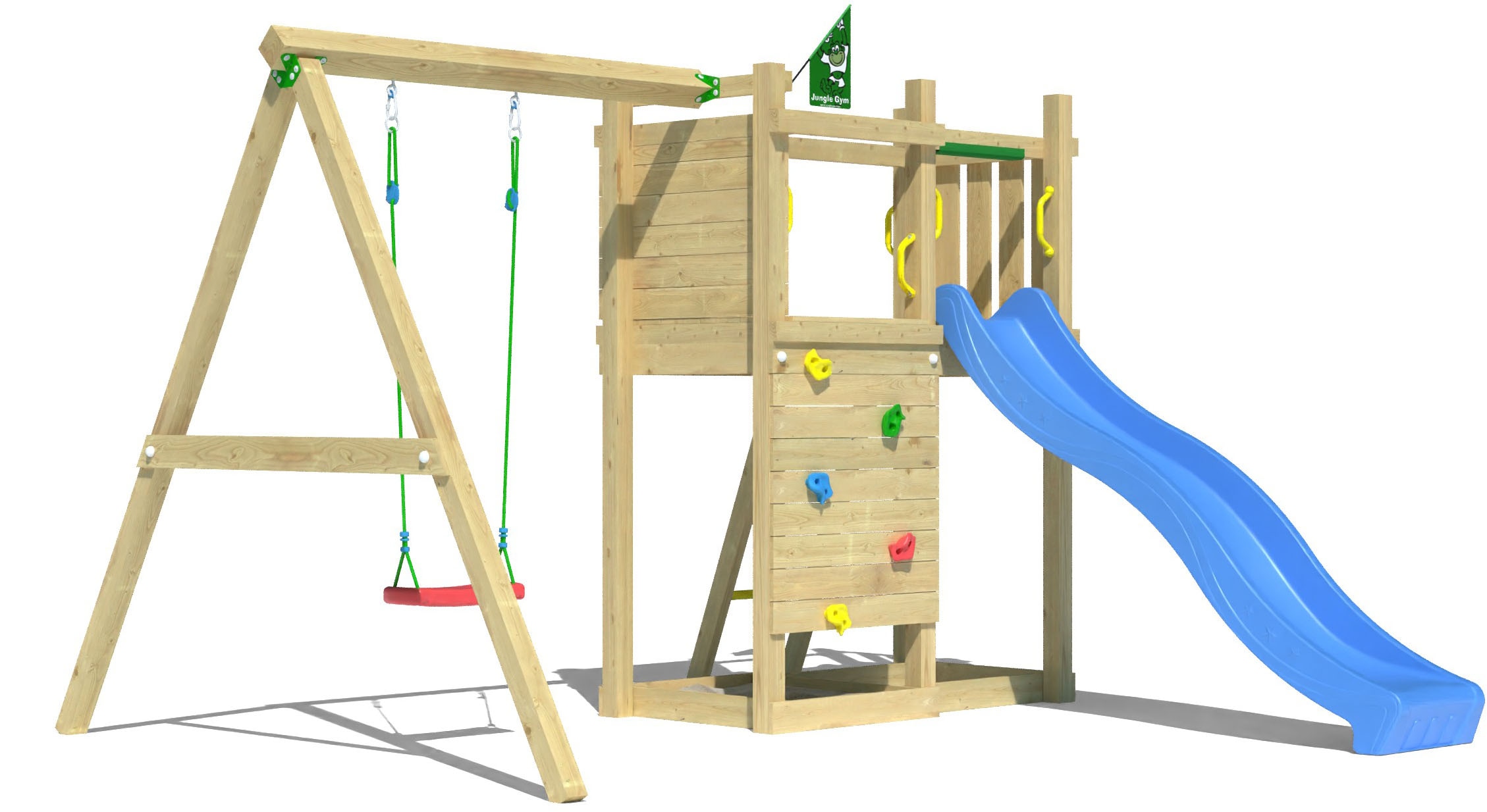 JUNGLE GYM Jungen Spielturm "Deck", blau, Holzwerkstoff, B:296cm H:232cm T:342cm, Spieltürme, Spielanlage mit Schaukel und Rutsche mit Wasseranschluss