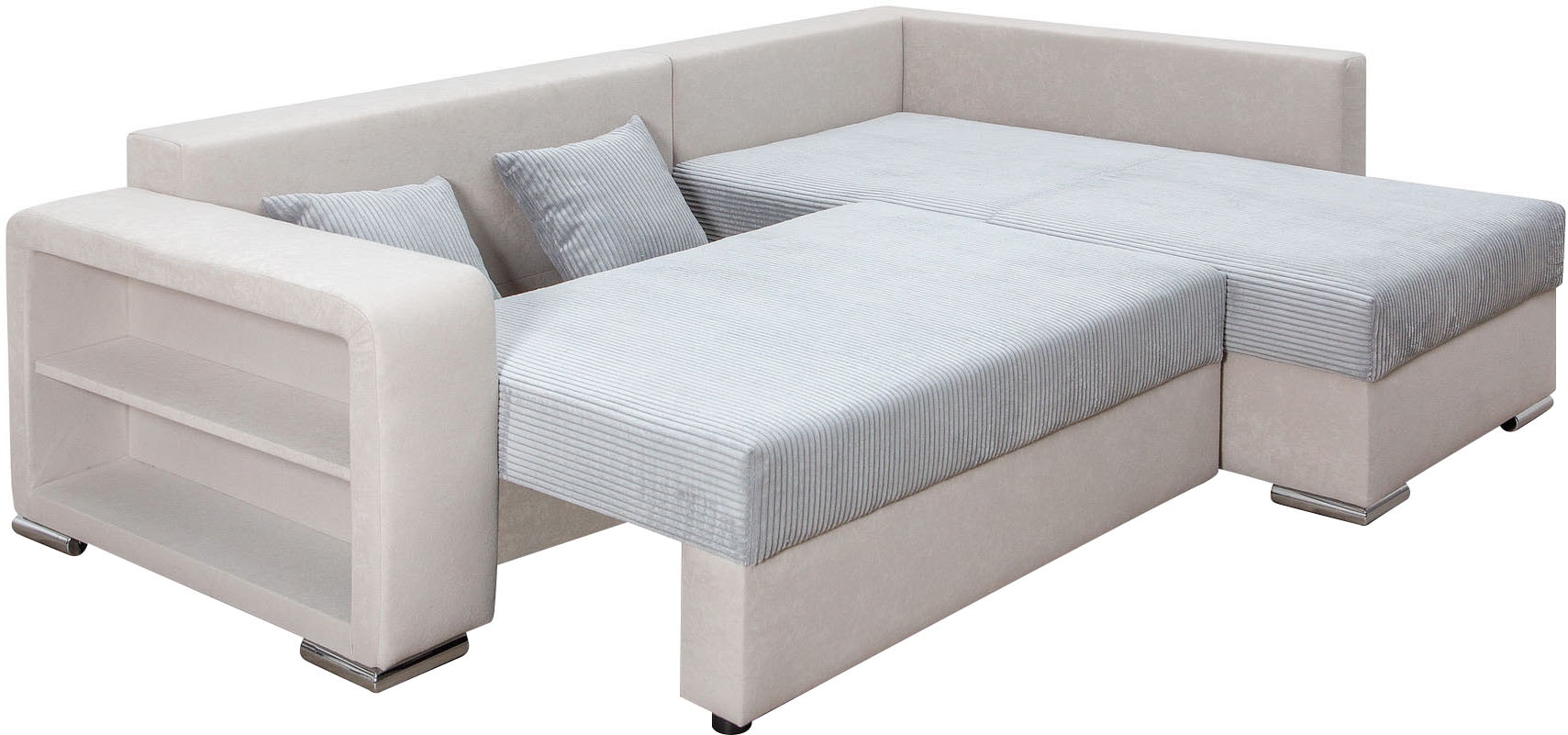 COLLECTION AB Ecksofa »John L-Form«, Regalarmlehne,Bettfunktion,Bettkasten,Ottomane beiseitig montierbar