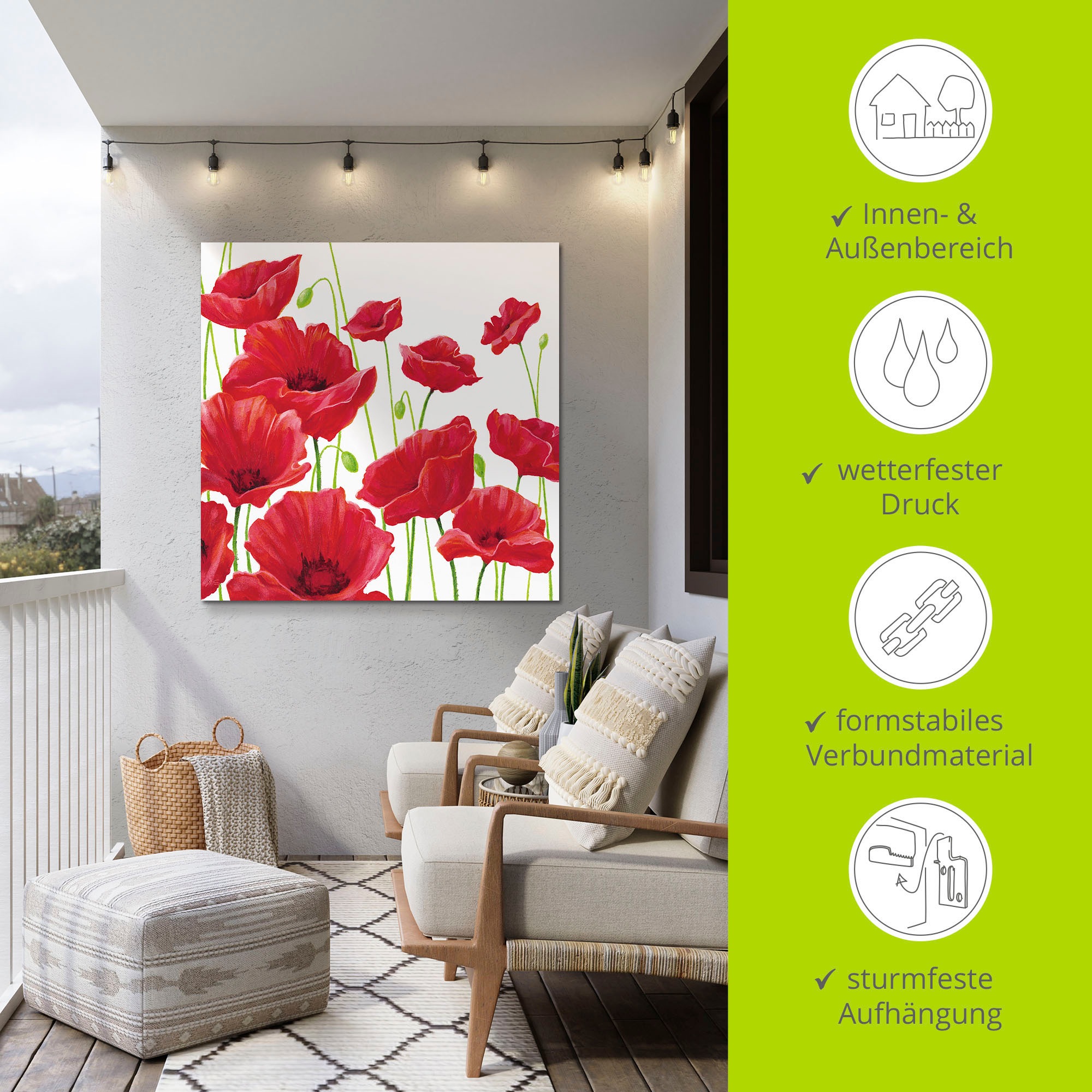Artland Wandbild »Rote Mohnblumen I«, Blumen, (1 St.), als Alubild, Outdoorbild, Leinwandbild, Poster, Wandaufkleber